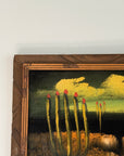 Vintage Mid Century Modern Desert Landscape Black Velvet Painting | MCM Cactus & Yucca Wall Art | Southwestern Framed Original Artwork