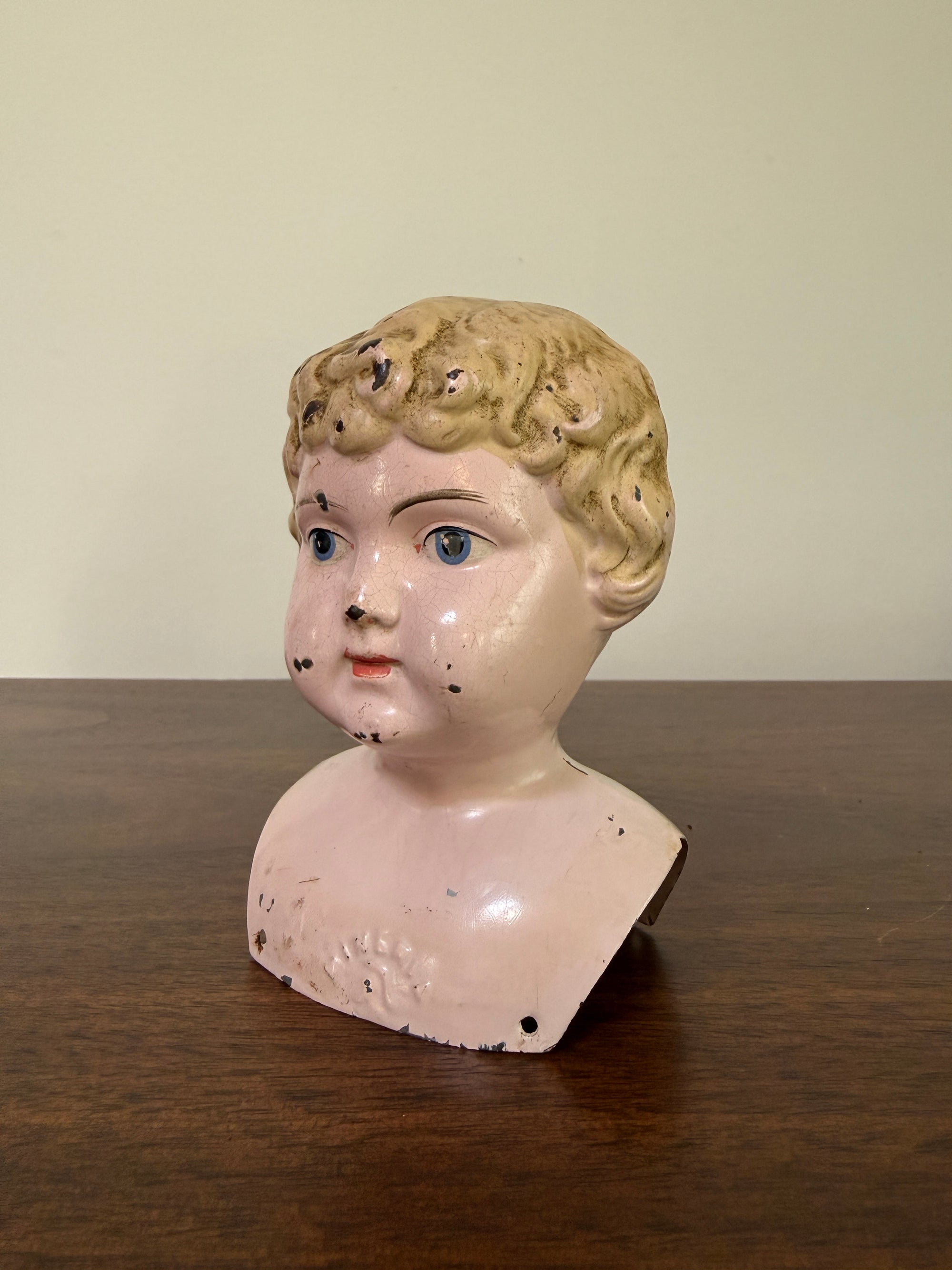 Antique 1900s Minerva Metal Doll Head by Buschow &amp; Beck | Molded Blonde Hair