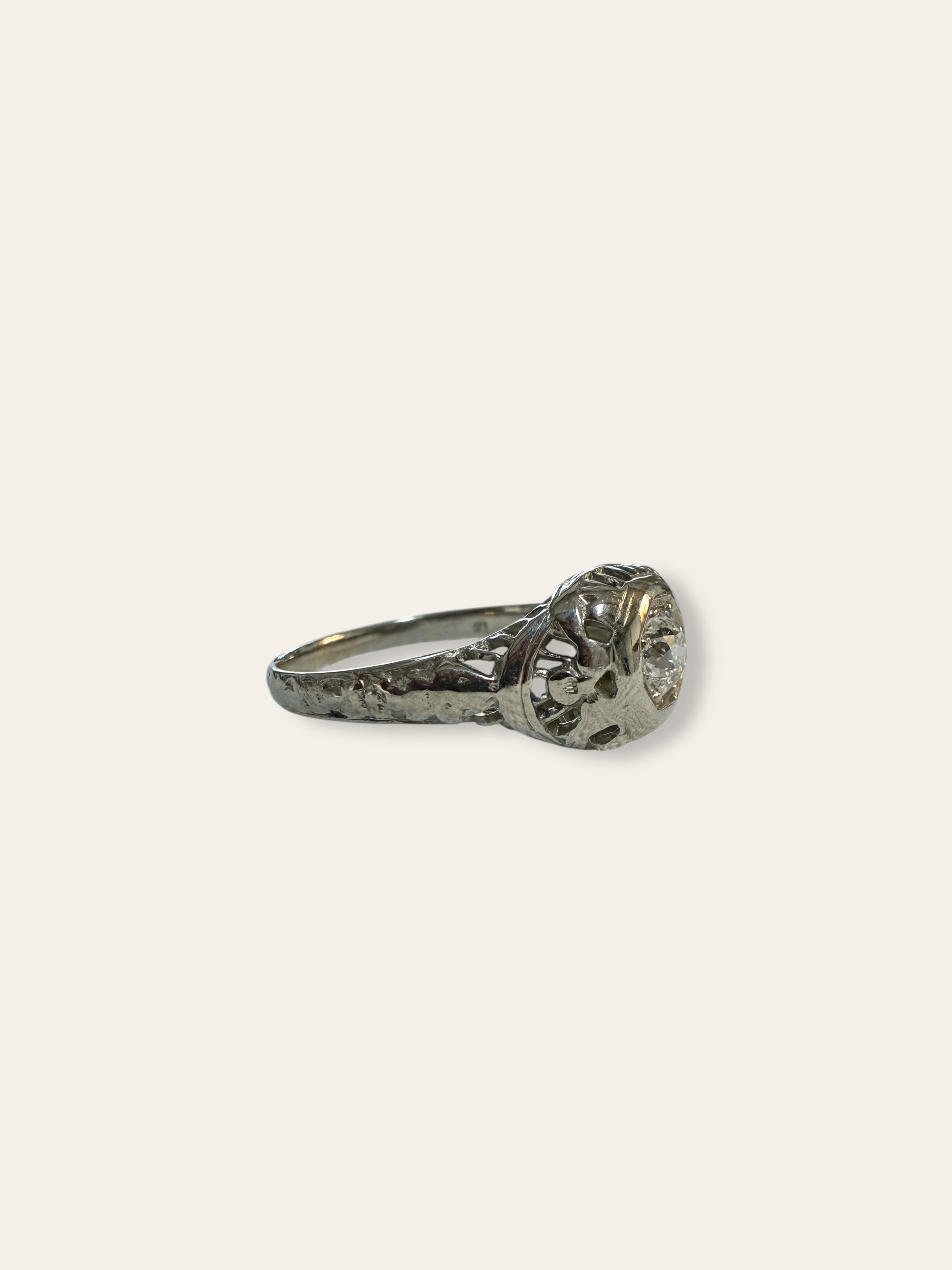 Vintage 1920’s 14k White Gold European Cut Diamond Ring Size 5.5
