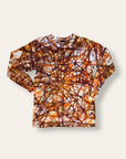 Vintage 1960s Hand-Dyed Folk Web Veining Tie-Dye Long Sleeve Shirt in Rust | Hanes Loopwheel 100% Cotton Shirt