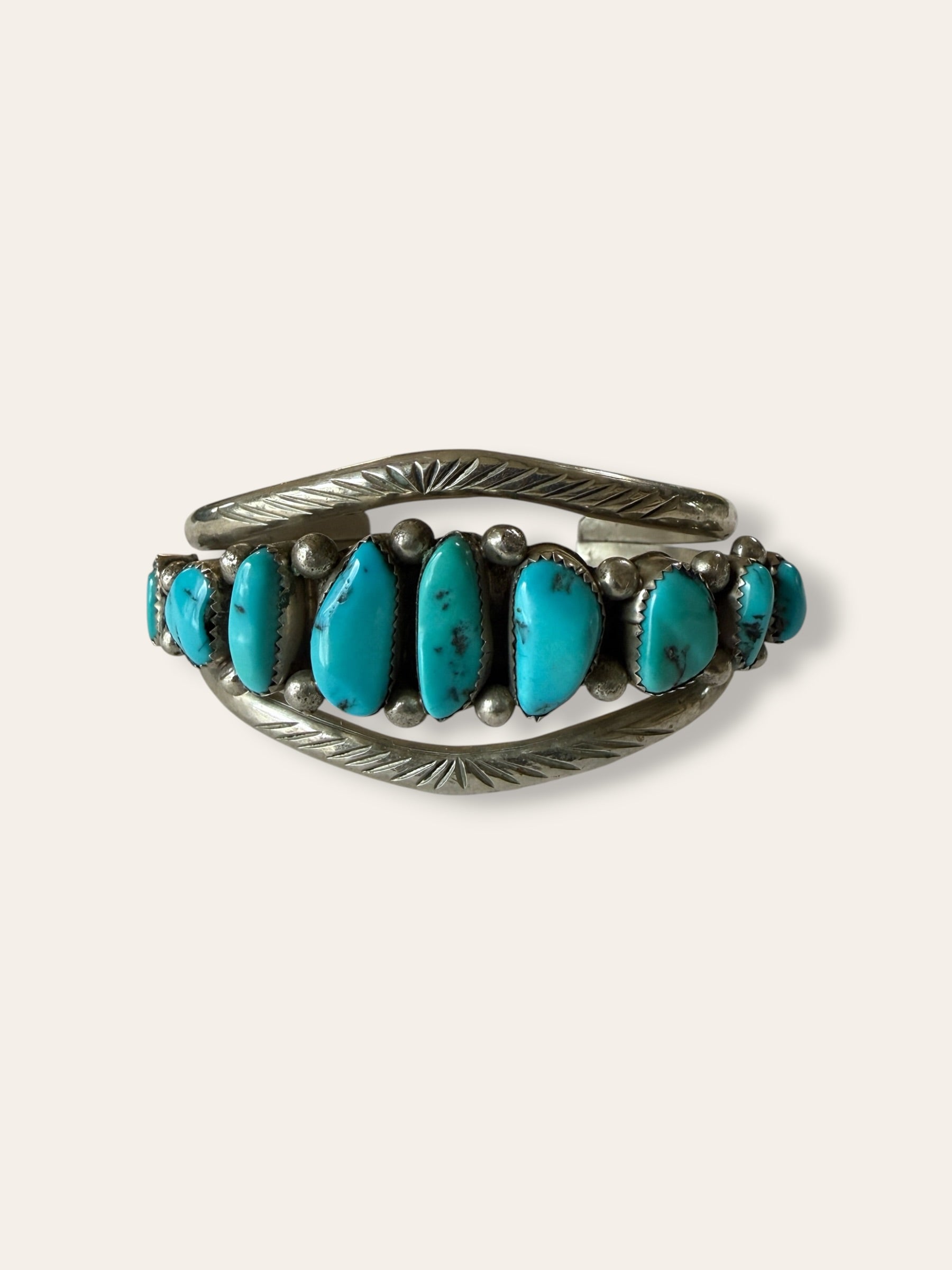 Vintage Navajo Turquoise &amp; Sterling Silver Multi-Stone Cluster Bracelet | Southwestern Jewelry Cuff