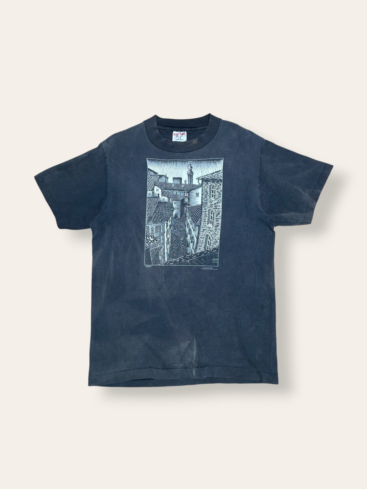 Vintage 1990’s M. C. Escher Art T-Shirt | Siena, Italy Graphic Tee Circa 1923| Sun Faded Vintage Art  Shirt