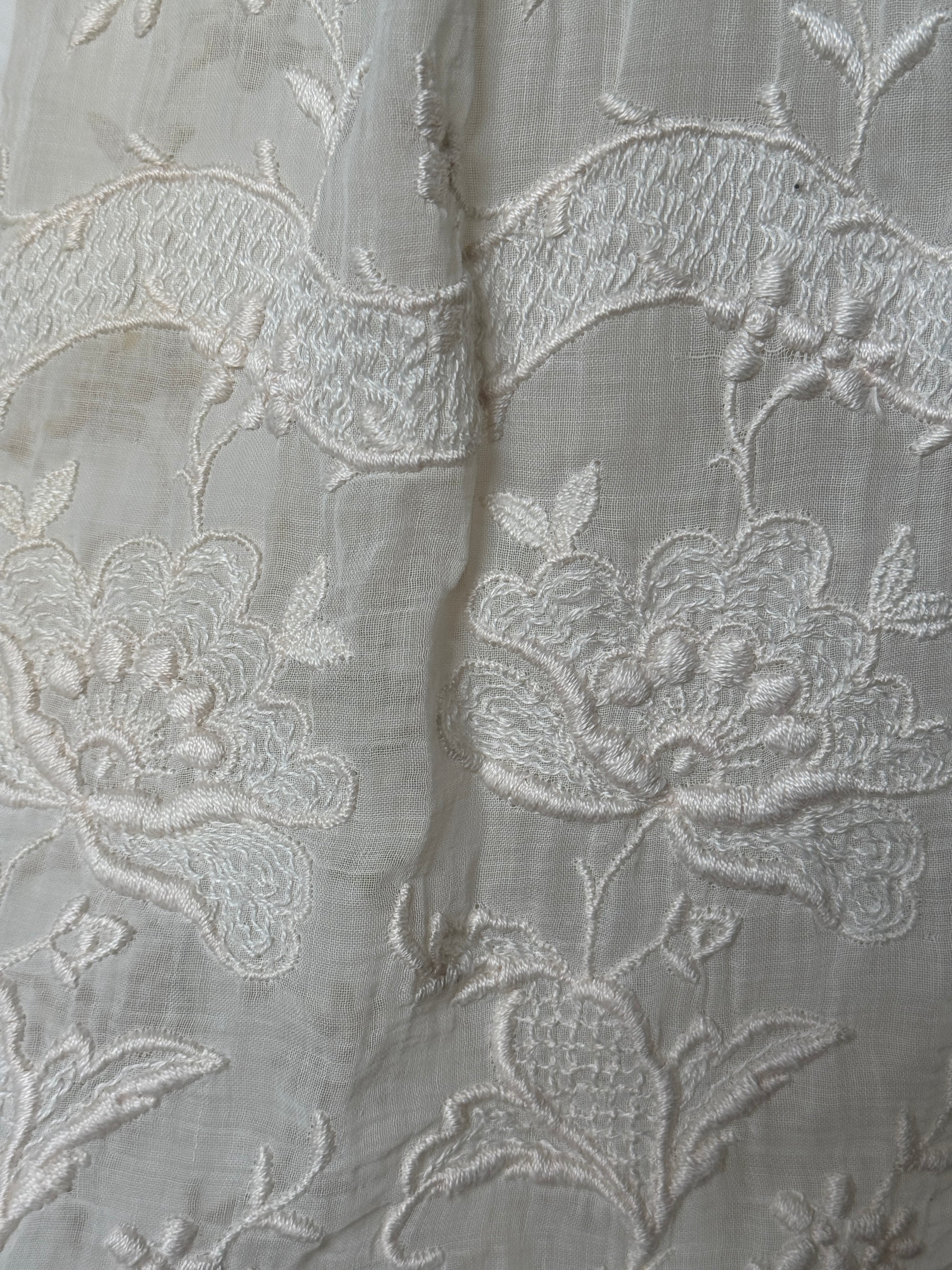 Antique 1900s Edwardian White Lace &amp; Embroidered Cotton Lawn Dress  | Handcrafted Heirloom Bridal Gown
