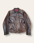 Vintage 1960s Brown Café Racer Motorcycle Leather Jacket