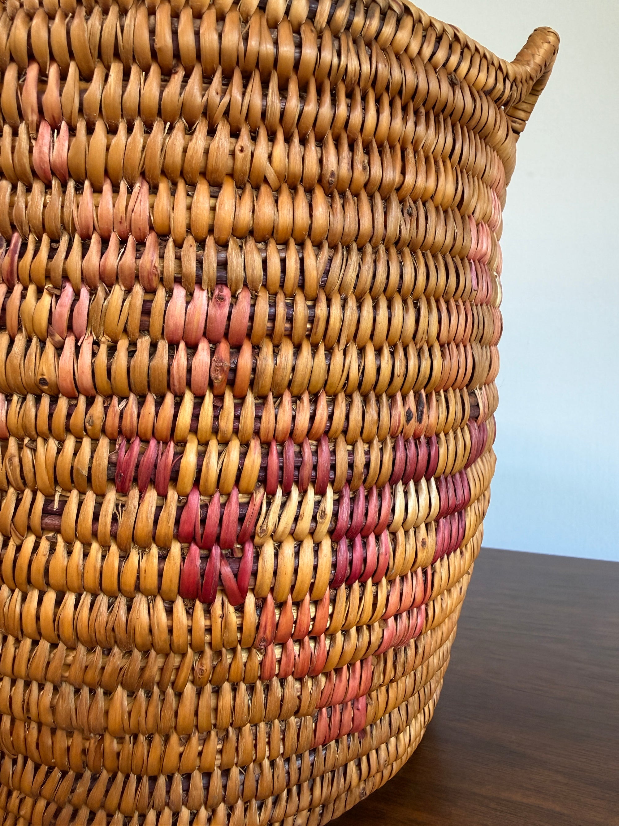 Vintage Jicarilla Apache Coil Handmade Basket With Handles | Native American Pattern Basket