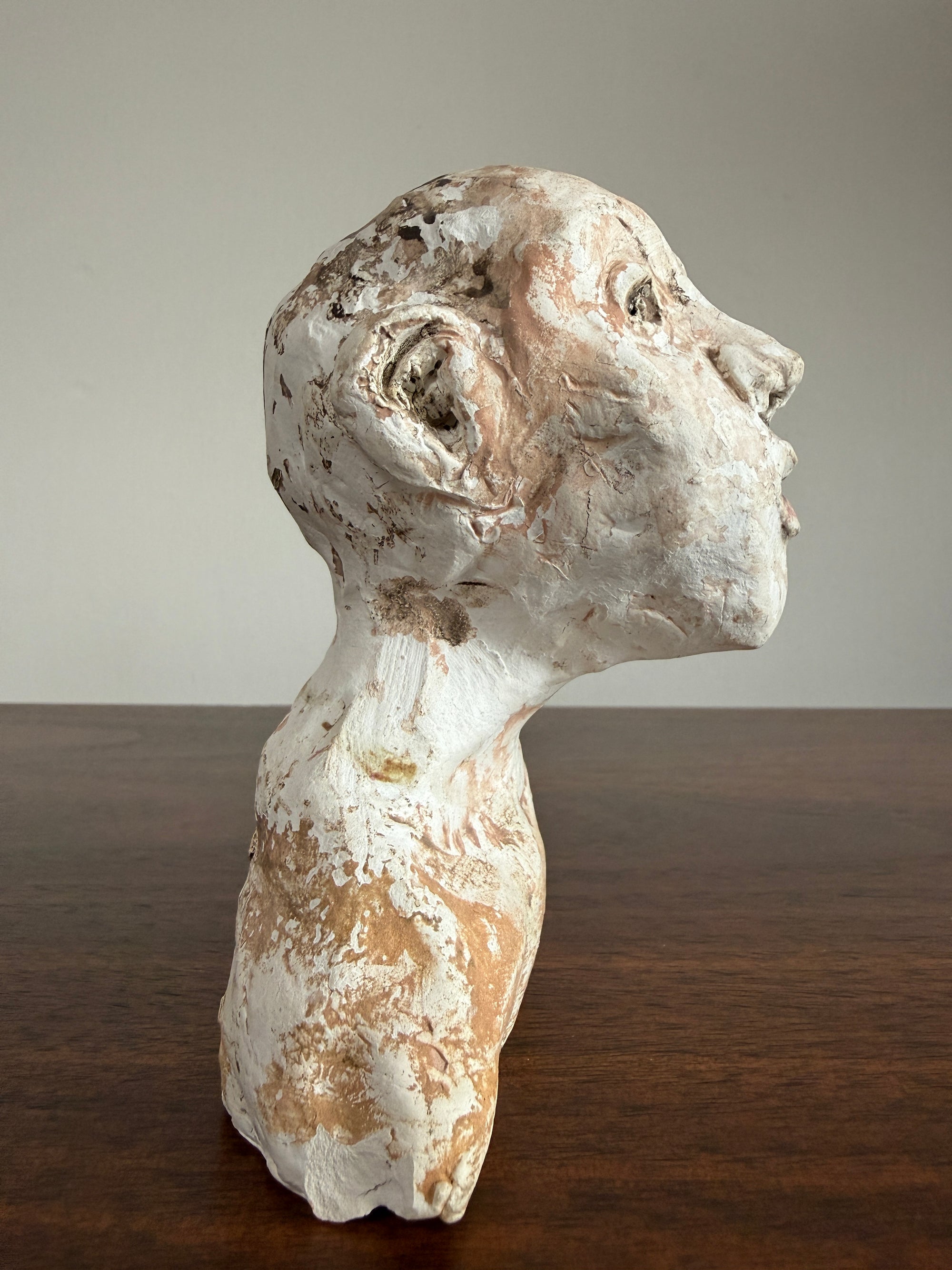 Vintage Expressionist Earthenware Bust Sculpture | Hand Sculpted Studio Pottery Portrait | Modernist MCM Folk Art Head
