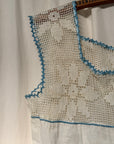 Vintage Edwardian Crochet Lace Blouse | White Cotton Ruffle Top with Blue Ribbon | Antique Romantic Cottagecore Boho