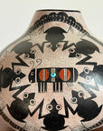 Vintage Robert Rivera Large Painted Gourd Vase | Mimbres Design Turquoise Inlay Hand Painted Bowl