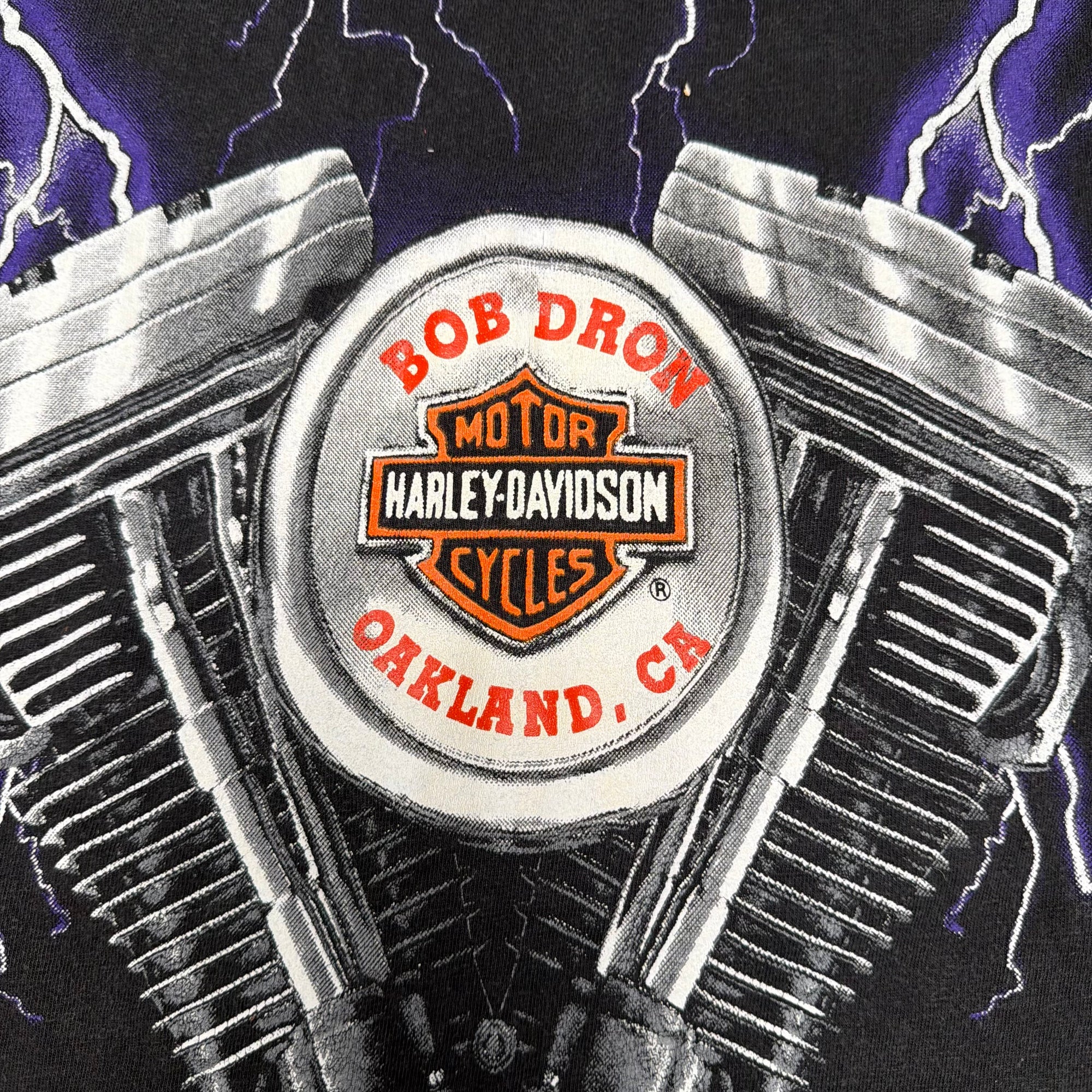 Vintage 1990s Harley Davidson Lightning &amp; Thunder T-Shirt | Bob Dron Oakland Dealer Tee