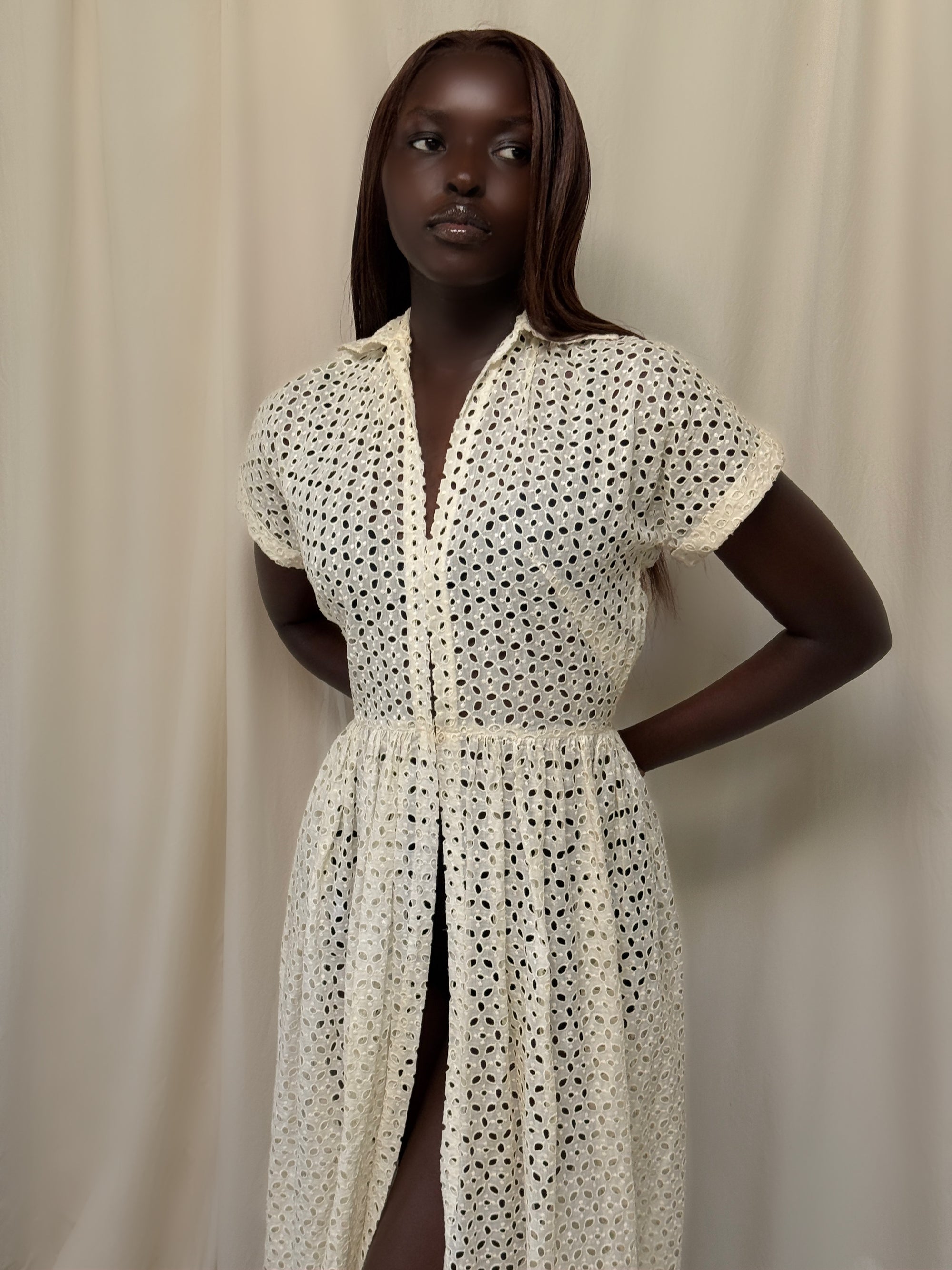 Vintage 1940’s Cotton Eyelet Sun Dress | Open Front  | Romantic Heirloom Cover