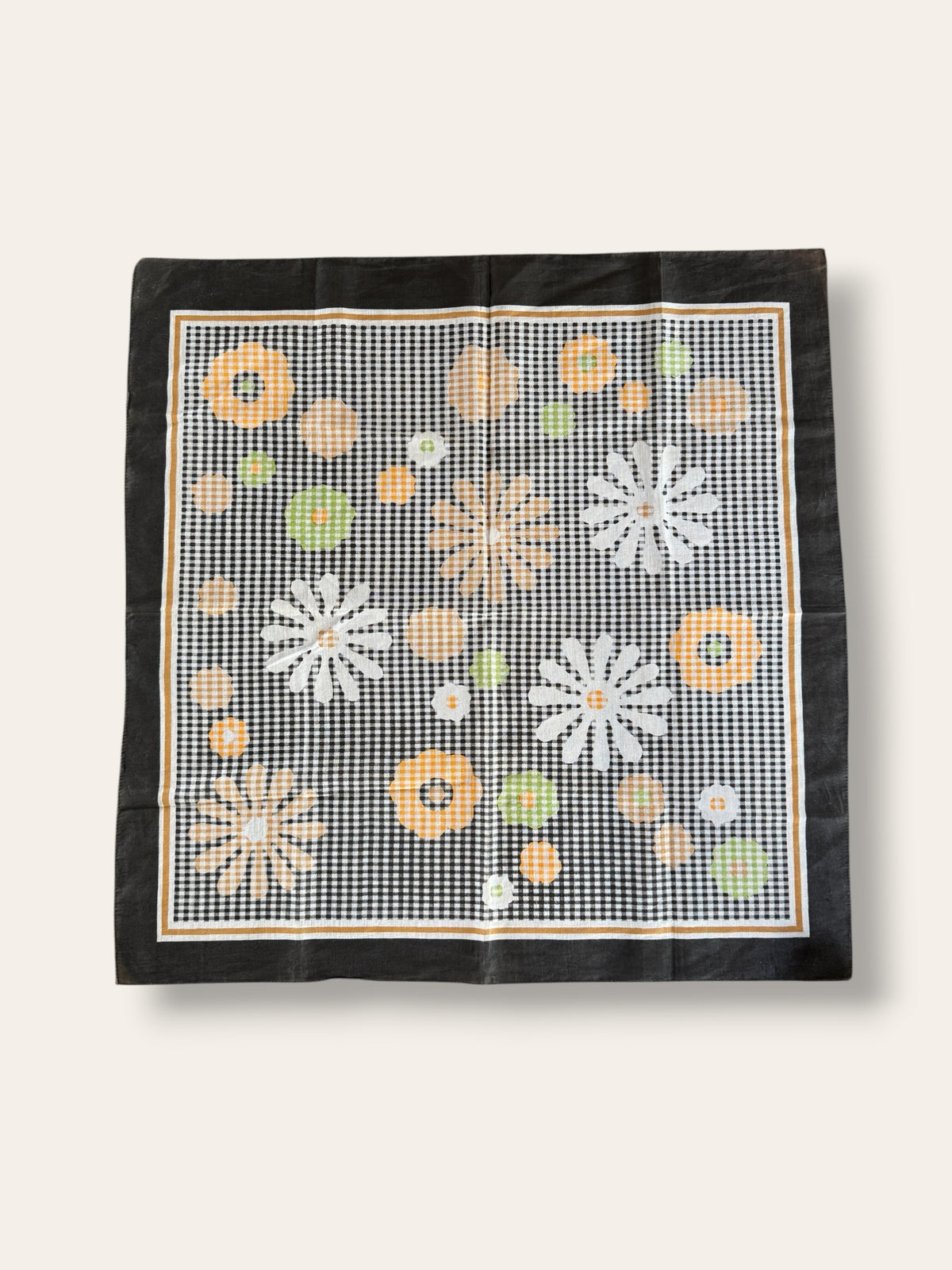 Vintage 1960s Floral Motif Gingham Bandana |  Made in Italy