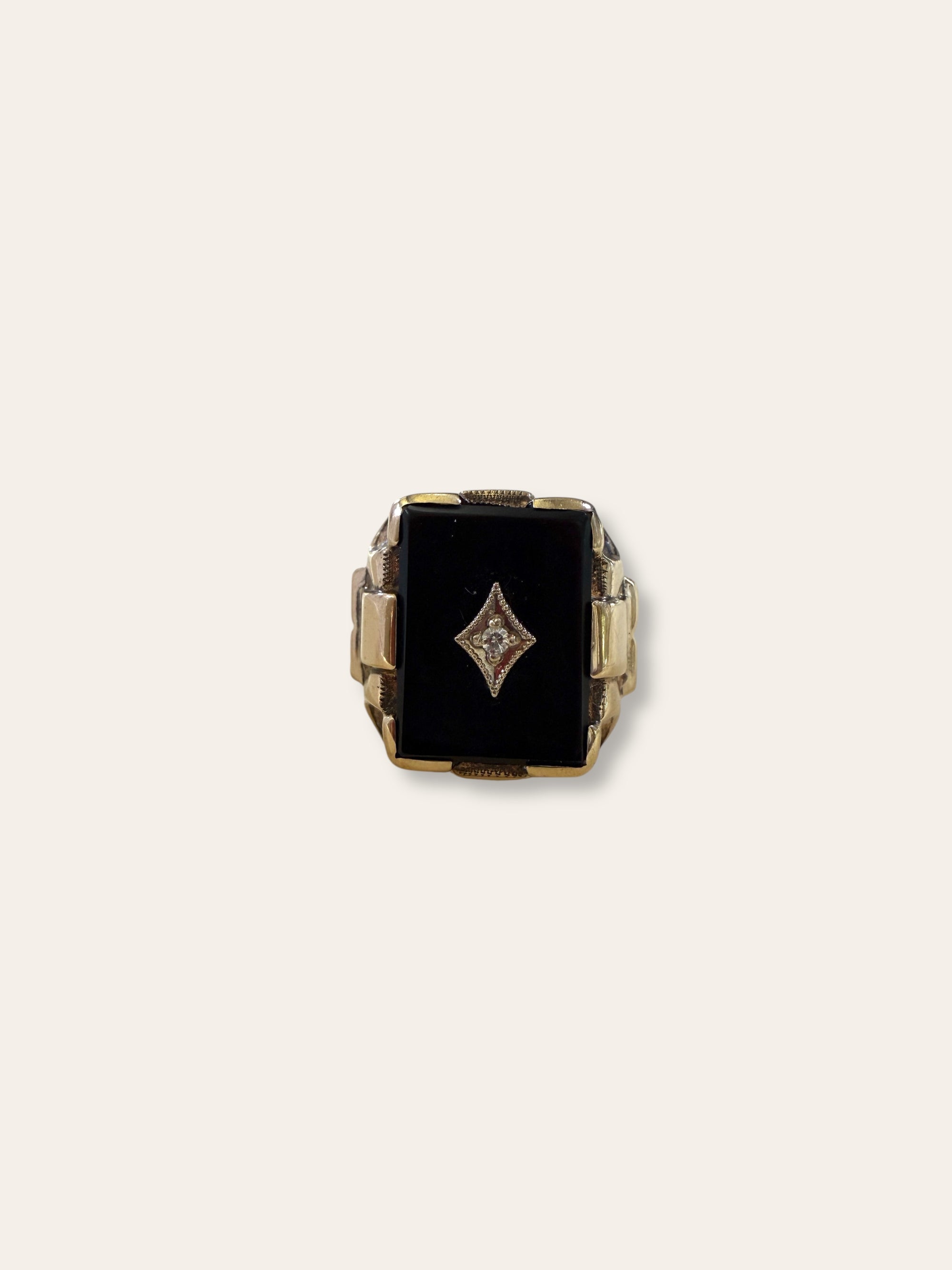 Vintage 1940’s Art Deco Onyx 10k Gold Diamond Ring Size 9