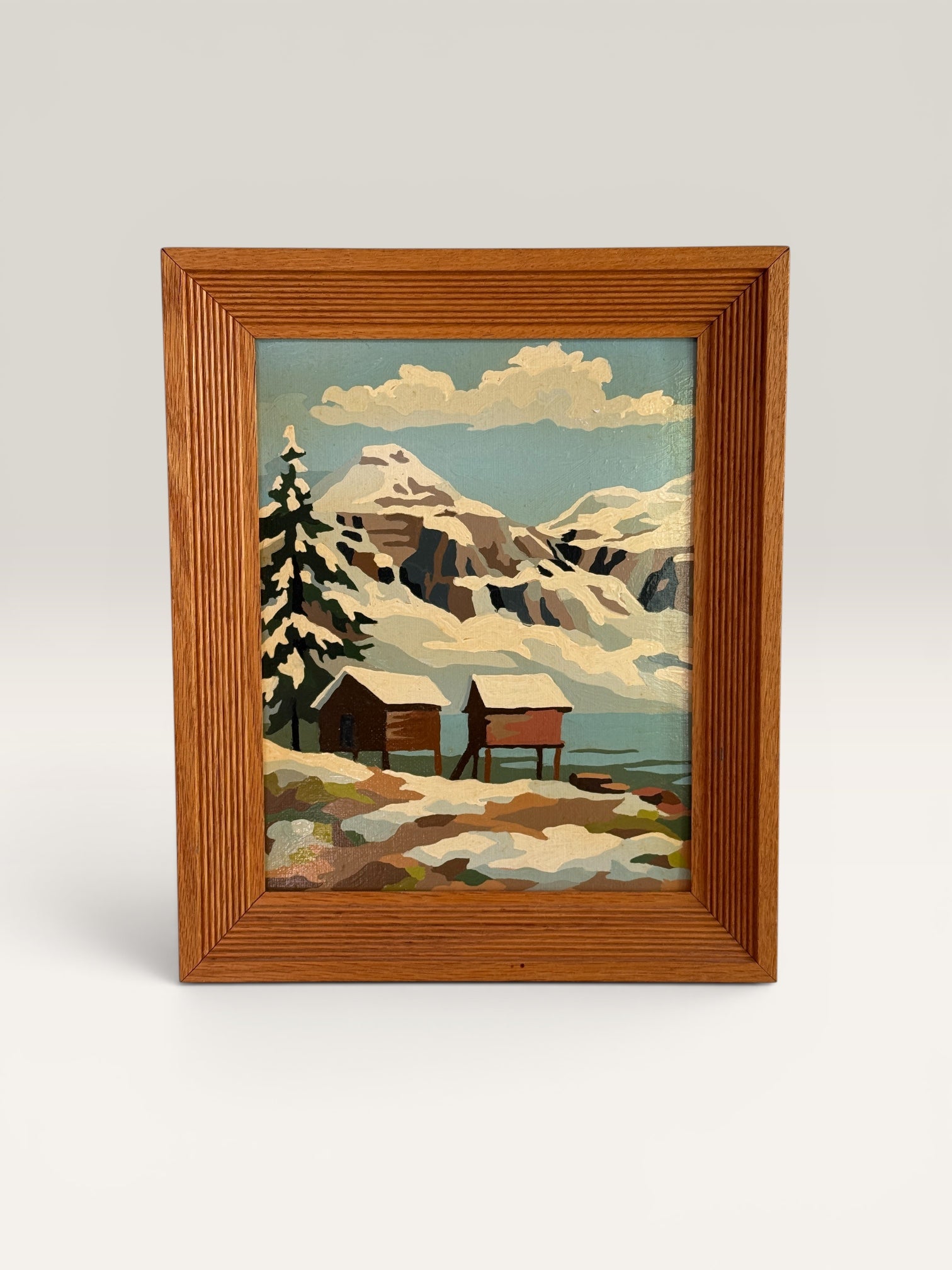 Vintage MCM Paint By Numbers Landscape Painting | Framed Mid Century Art
