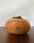 Vintage Signed Hand Turned Elm Fork Turquoise Inlay Burl Wood Bowl | Live Edge Natural Art Turned Vessel
