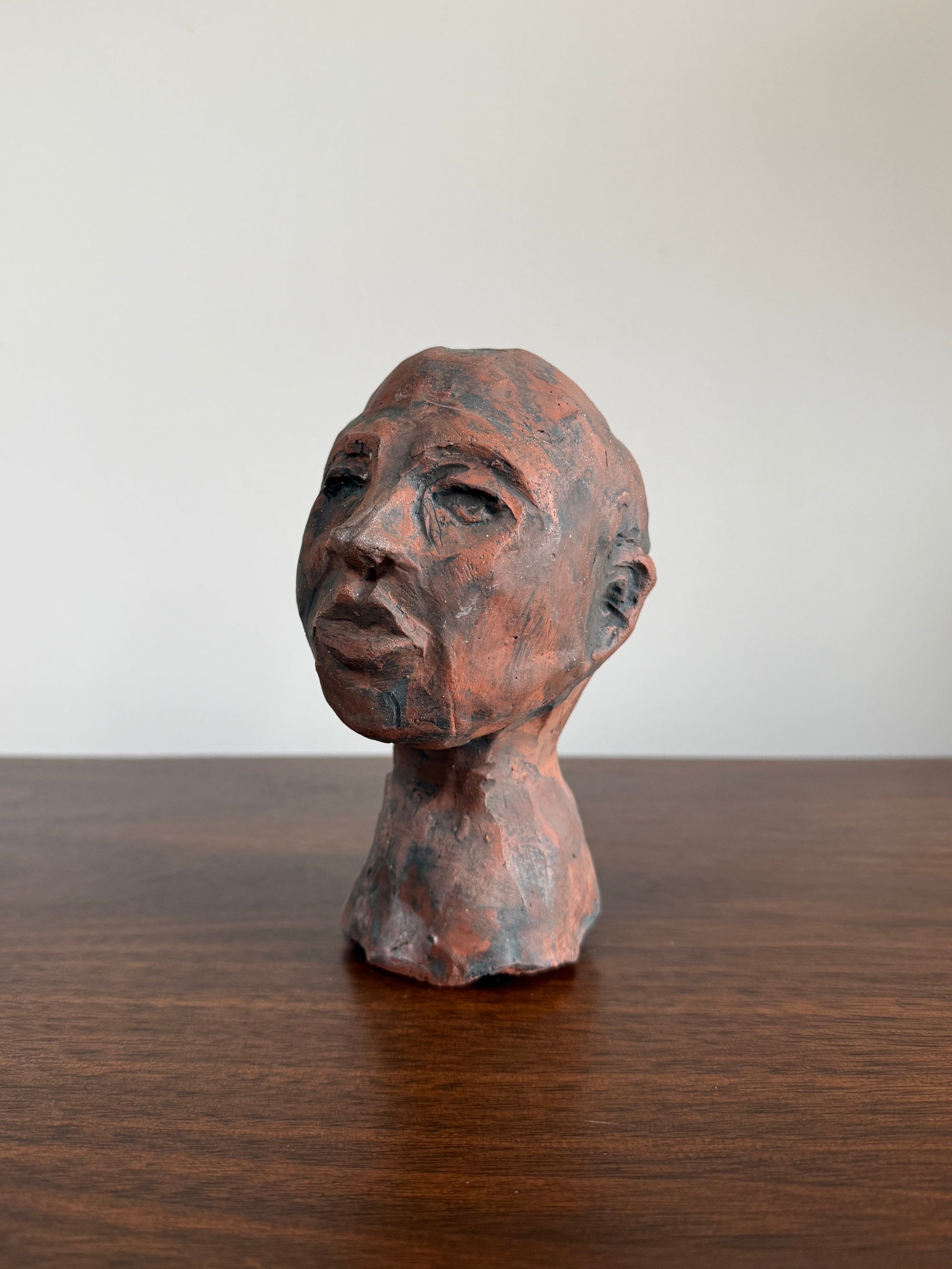 Vintage Modernist Terracotta Head Sculpture | Expressionist Bust Art | Mid Century Studio Pottery Portrait