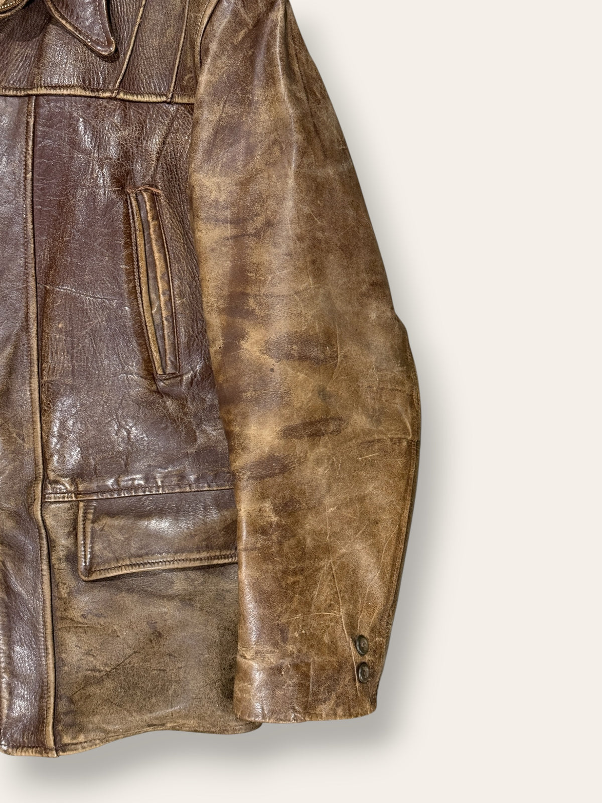 Vintage 1940-50s Windward Horsehide Leather Jacket | Montgomery Ward Brown Belted Back Jacket