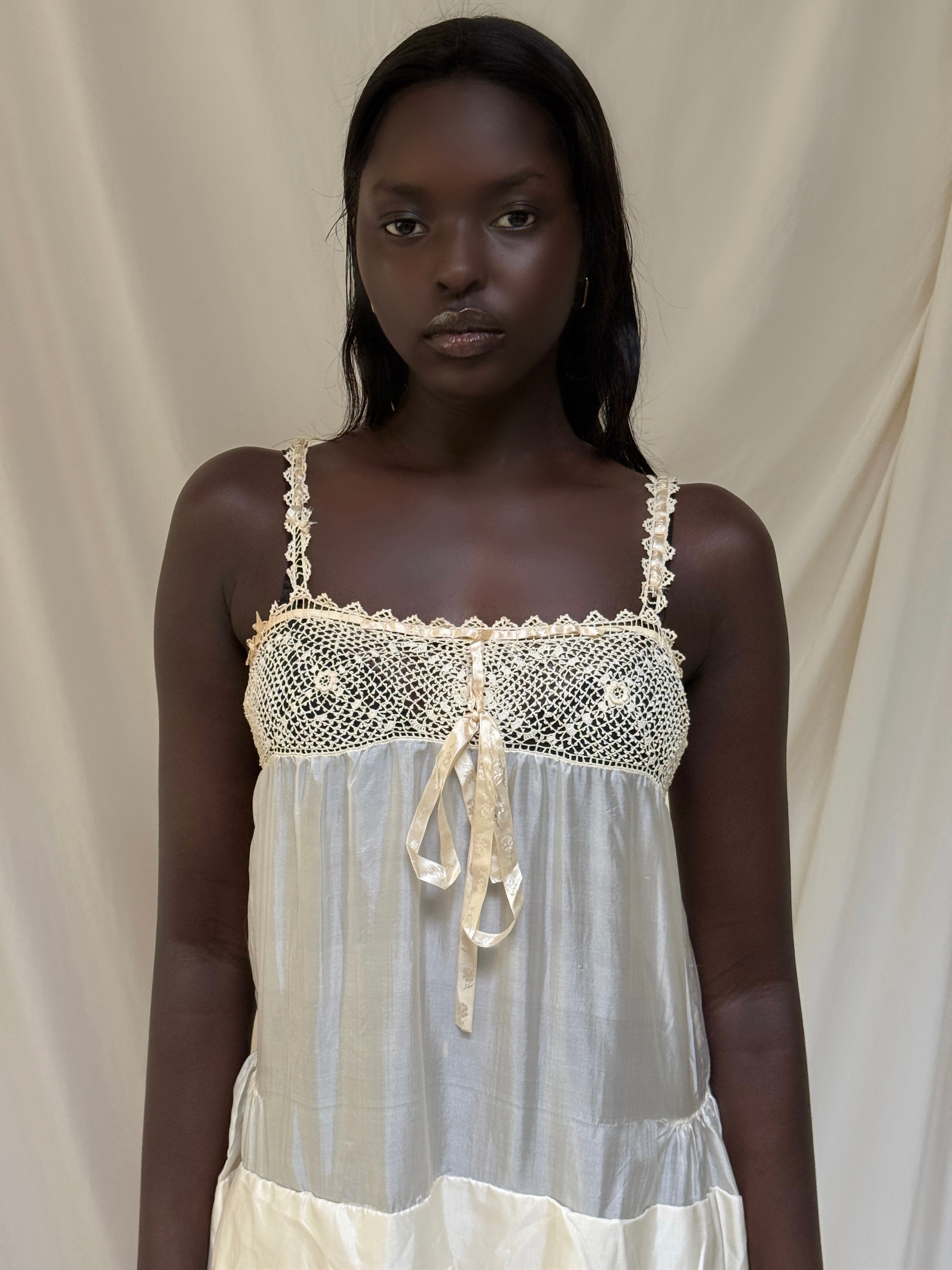 Vintage 1910s Crochet & Silk Slip Dress | Antique Edwardian Vintage 1910s Crochet & Silk Slip Dress | Antique Edwardian