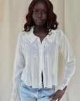 Antique 1900s Edwardian White Blouse | Antique Sheer Cotton Top with Embroidered Collar