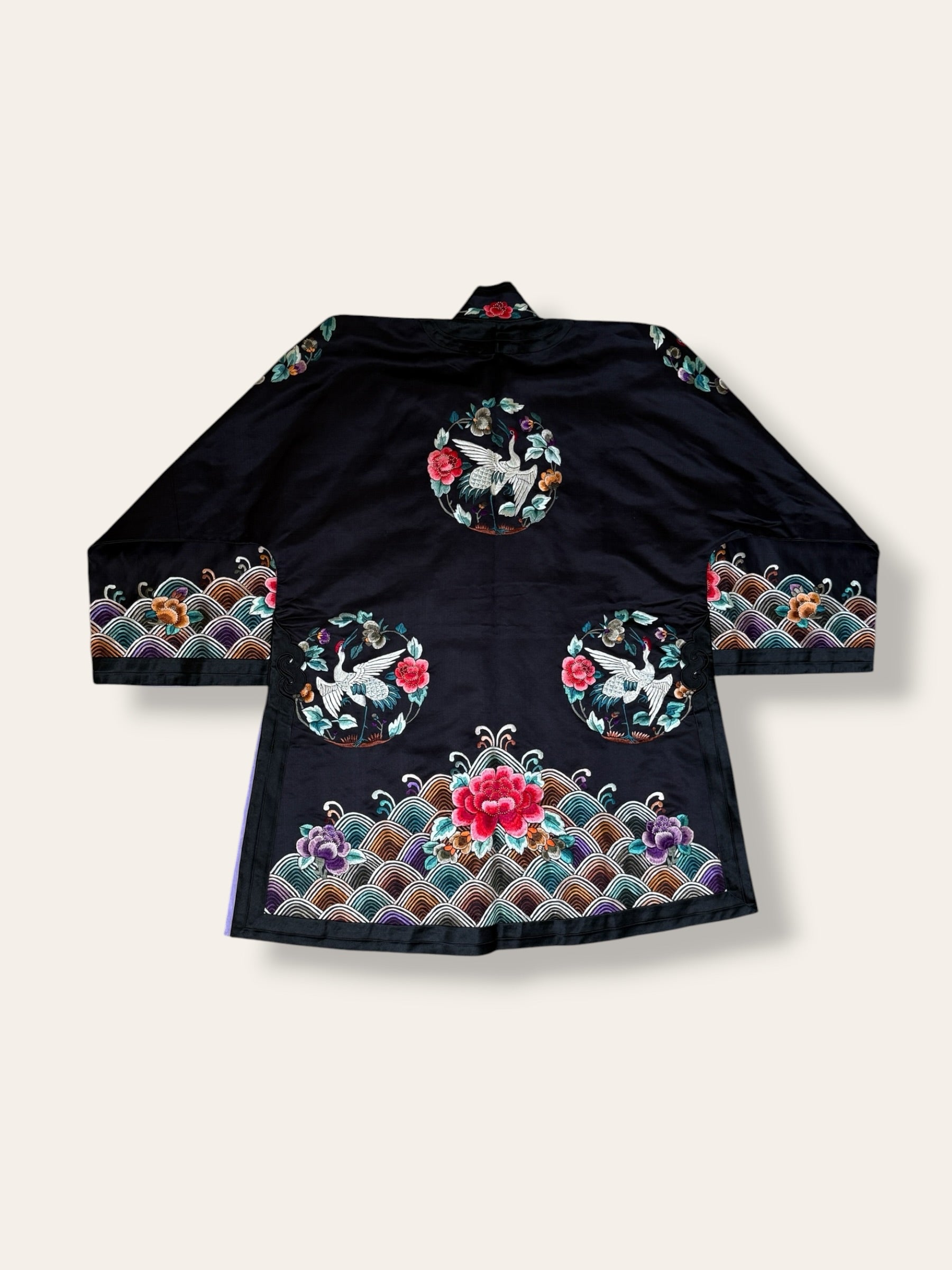 Vintage 1920’s Chinese Silk Jacket | Antique Hand Embroidery Crane Floral Motif Silk