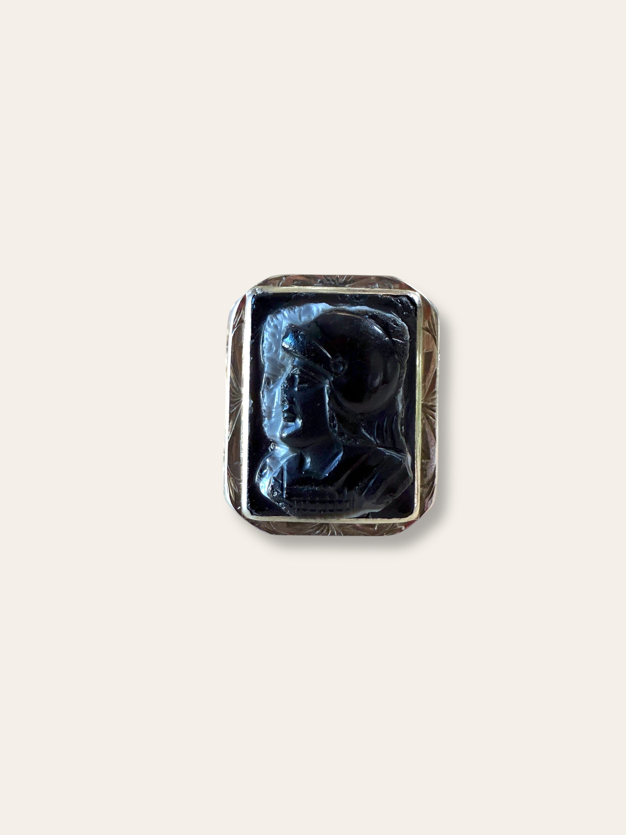 Vintage 1900’s Sardonyx Cameo 14k White Gold Ring Size 10