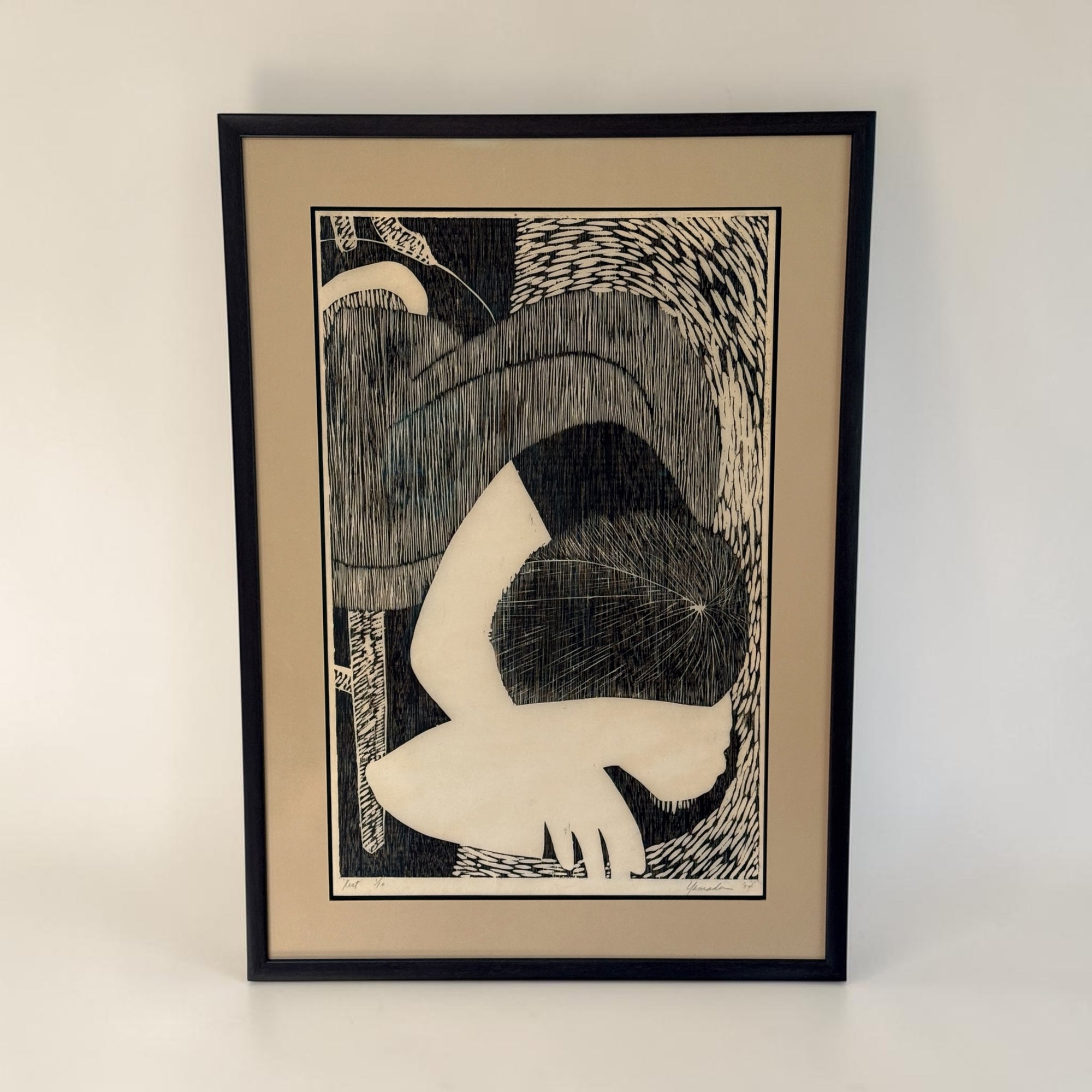 Vintage MCM Yamada Signed Edition 1/10 “REST” | Framed Japanese Sosaku-Hanga Woodblock Print Mid Century Art
