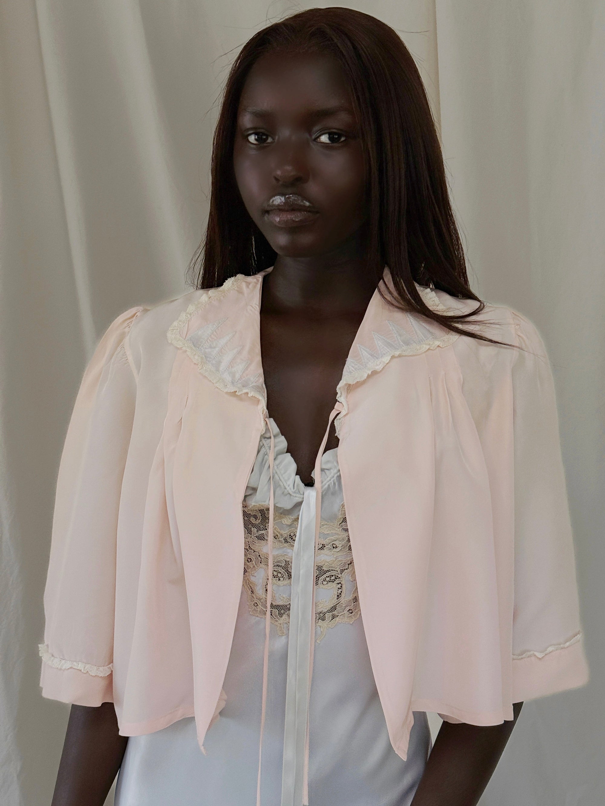 Vintage 1930s Silk-Rayon Two Tone Bed Jacket | Silk Lingerie Layering Top