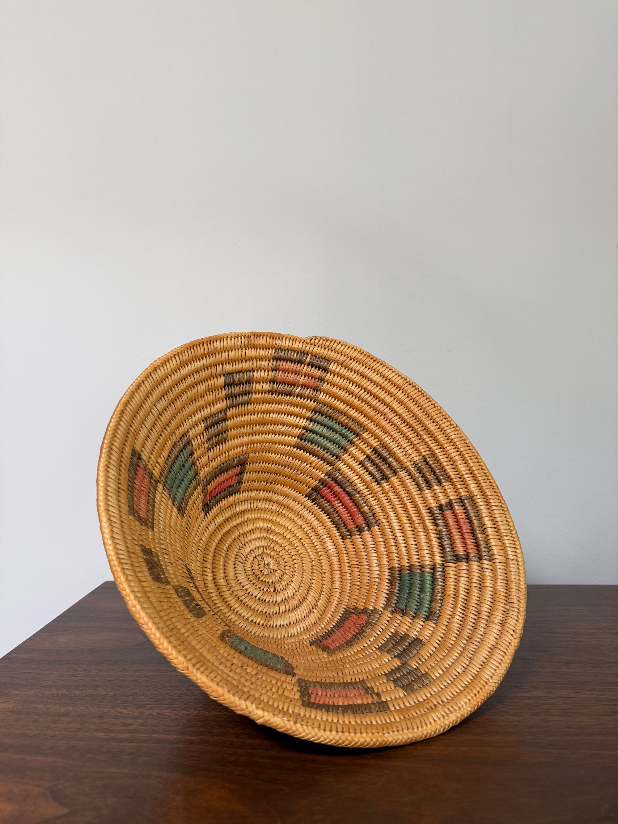 Vintage Jicarilla Apache Coil Handmade Basket | Native American Geometric Basket