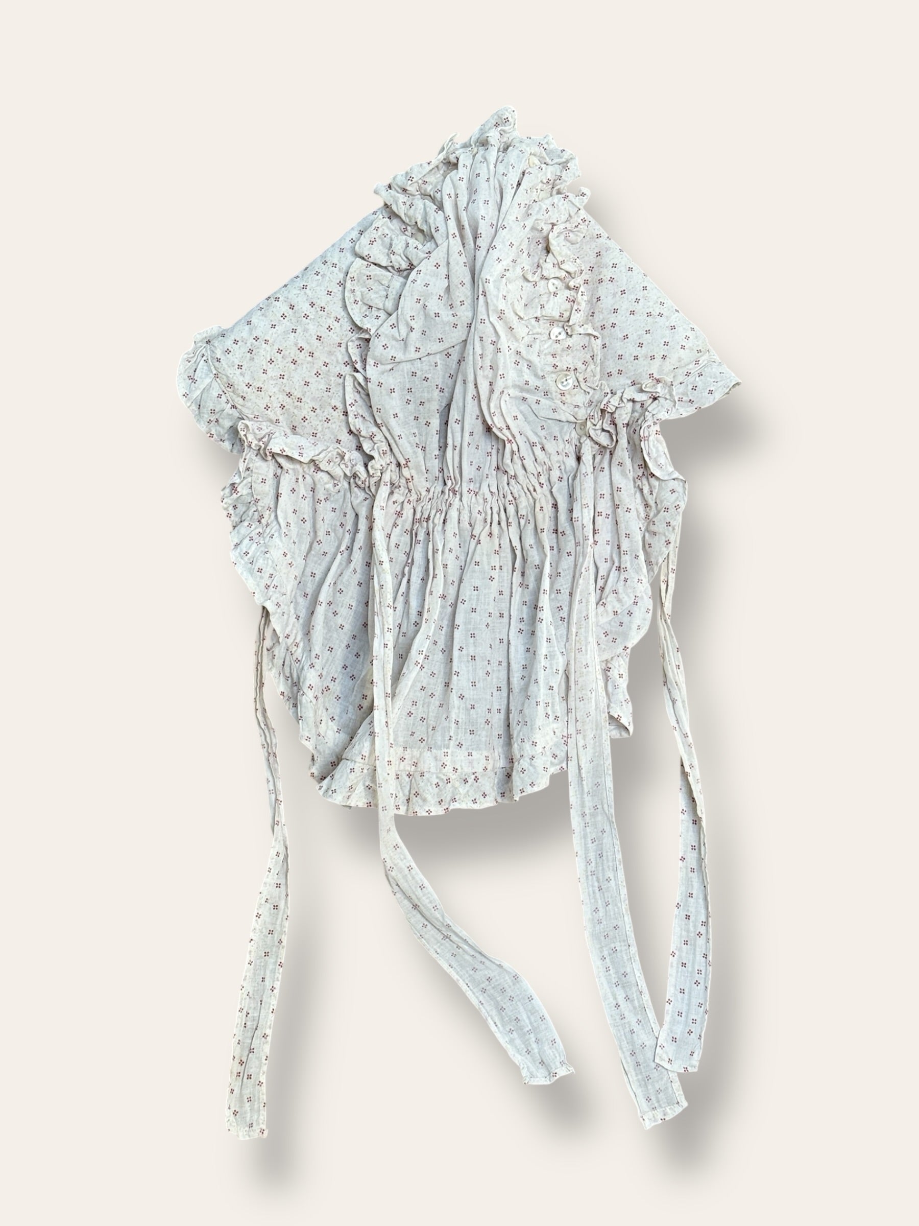 Antique 1800s Calico Cotton Sun Bonnet | Victorian Prairie Hat with Ruffle Detail