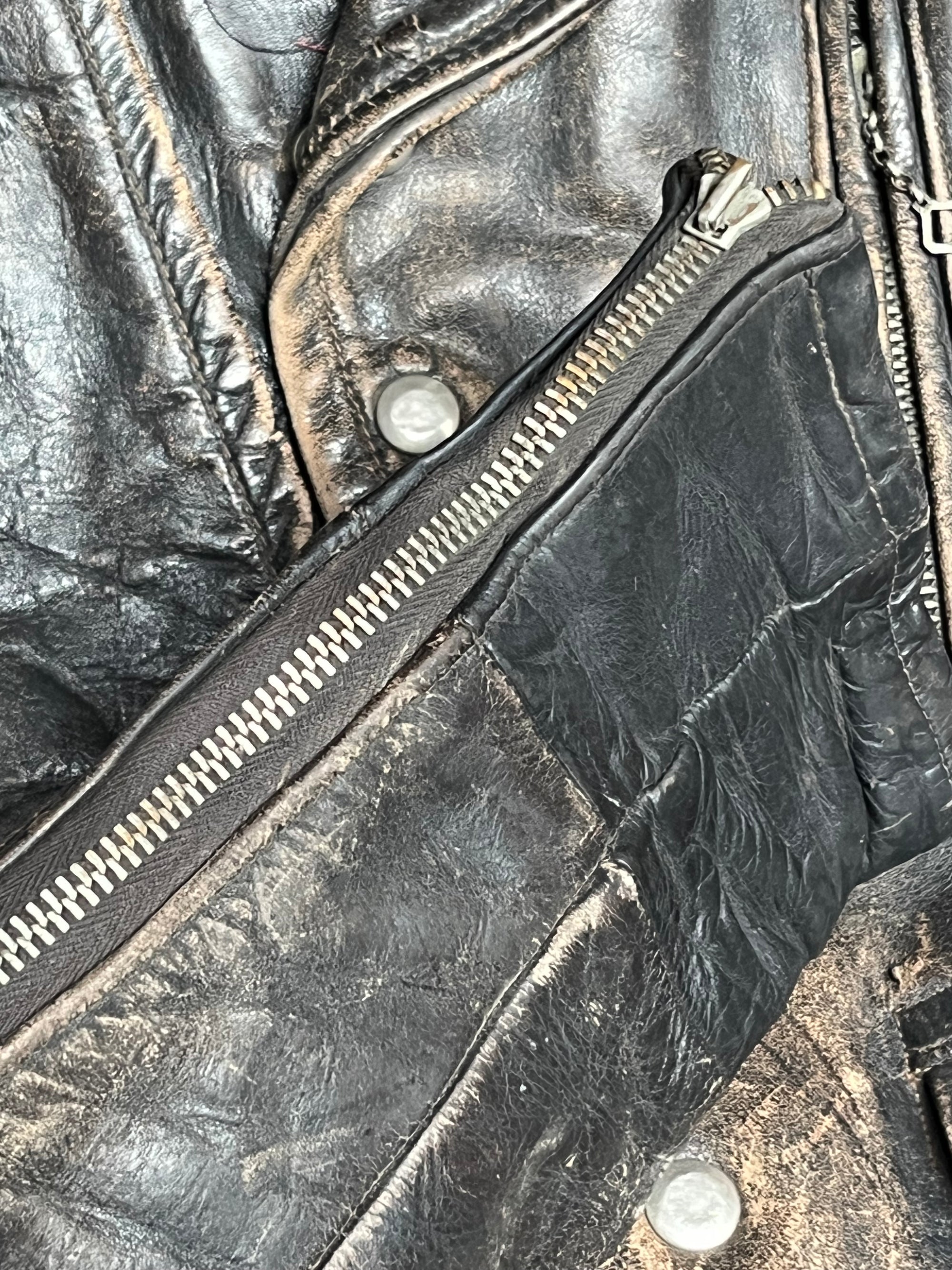 Vintage 1950s Modified Guide Master Leather Motorcycle Jacket | Distressed Black Biker Jacket