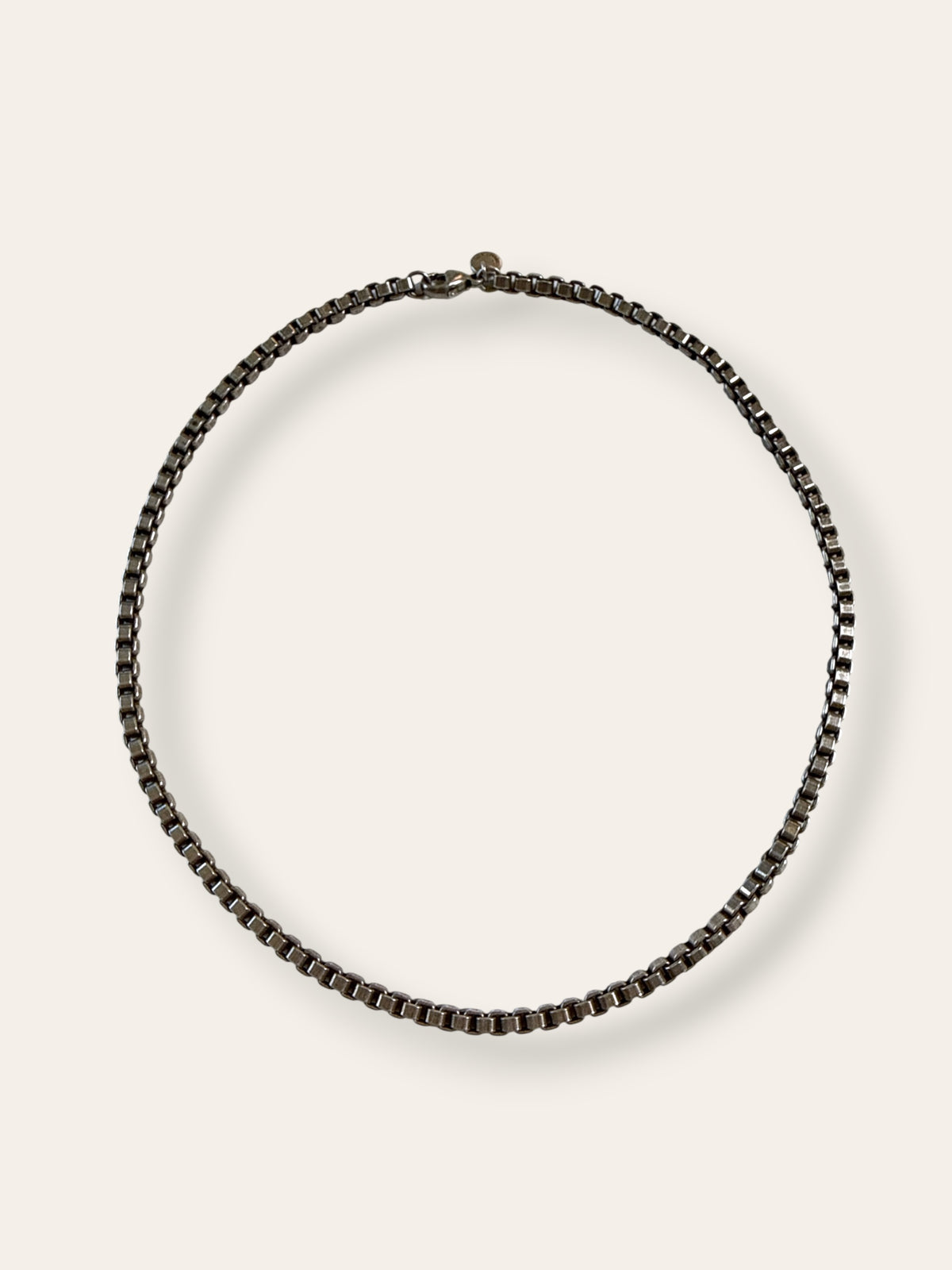 Vintage Tiffany &amp; Co. Sterling Silver Venetian Box Chain Necklace | Classic Round Tag | 17” Chunky Silver