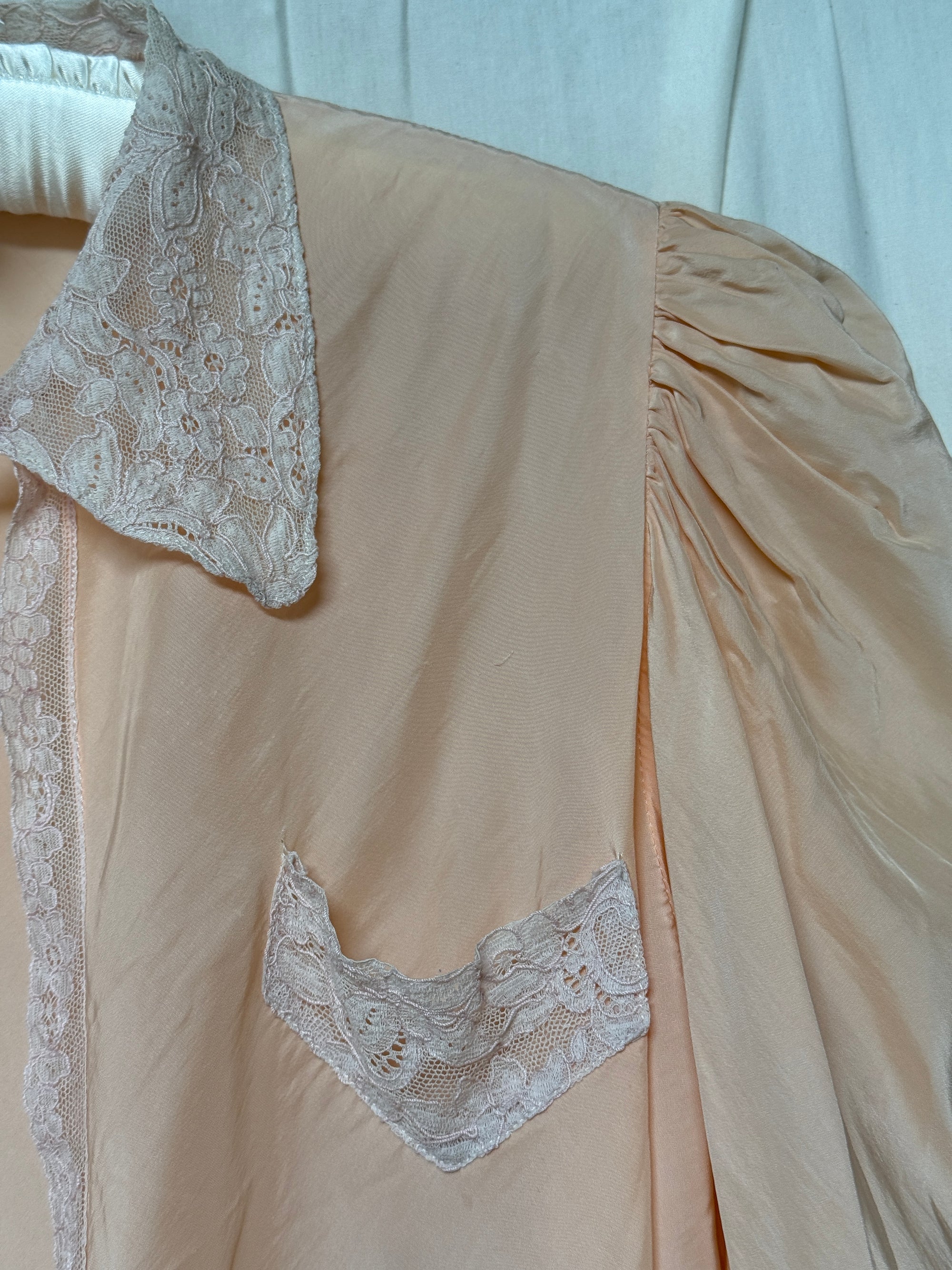 Vintage 1930s Silk &amp; Lace Puff Sleeve Bed Jacket | Romantic Silk Lingerie Top