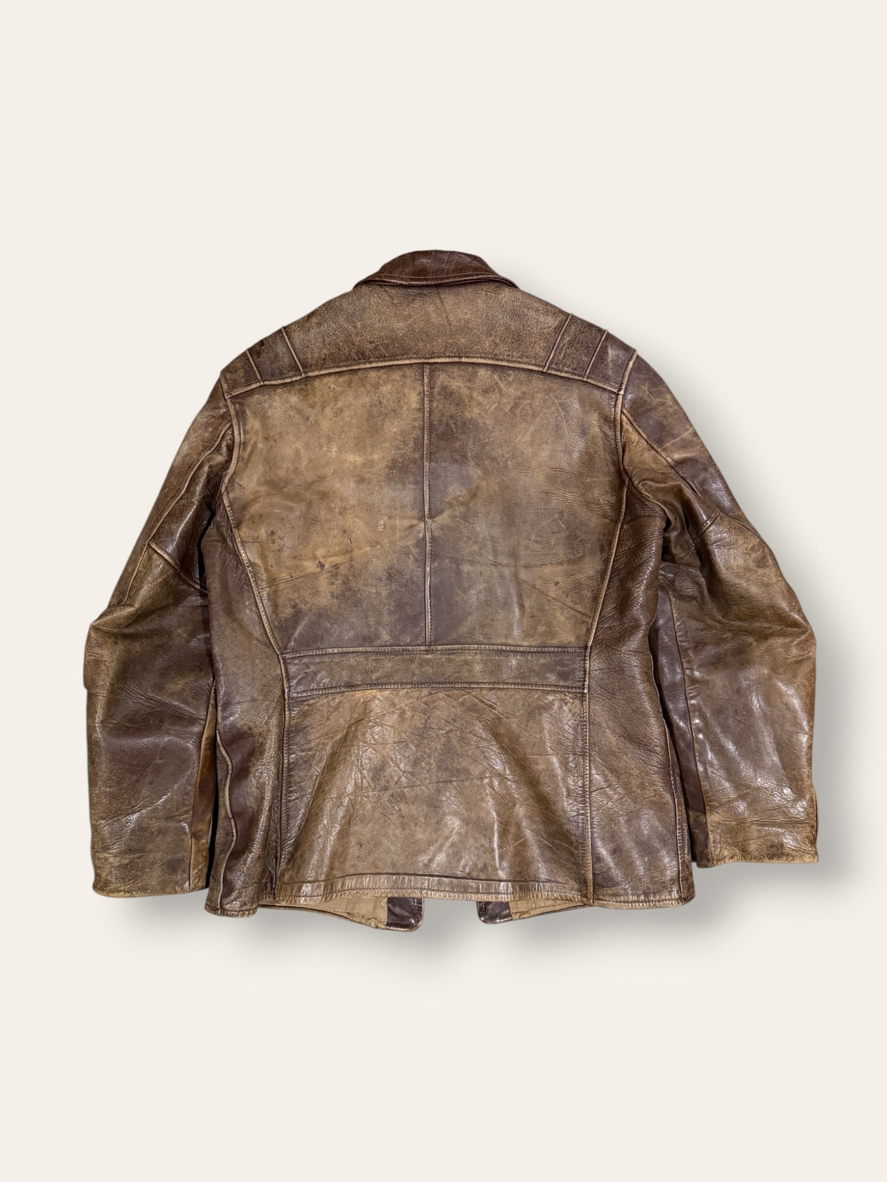 Vintage 1940-50s Windward Horsehide Leather Jacket | Montgomery Ward Brown Belted Back Jacket