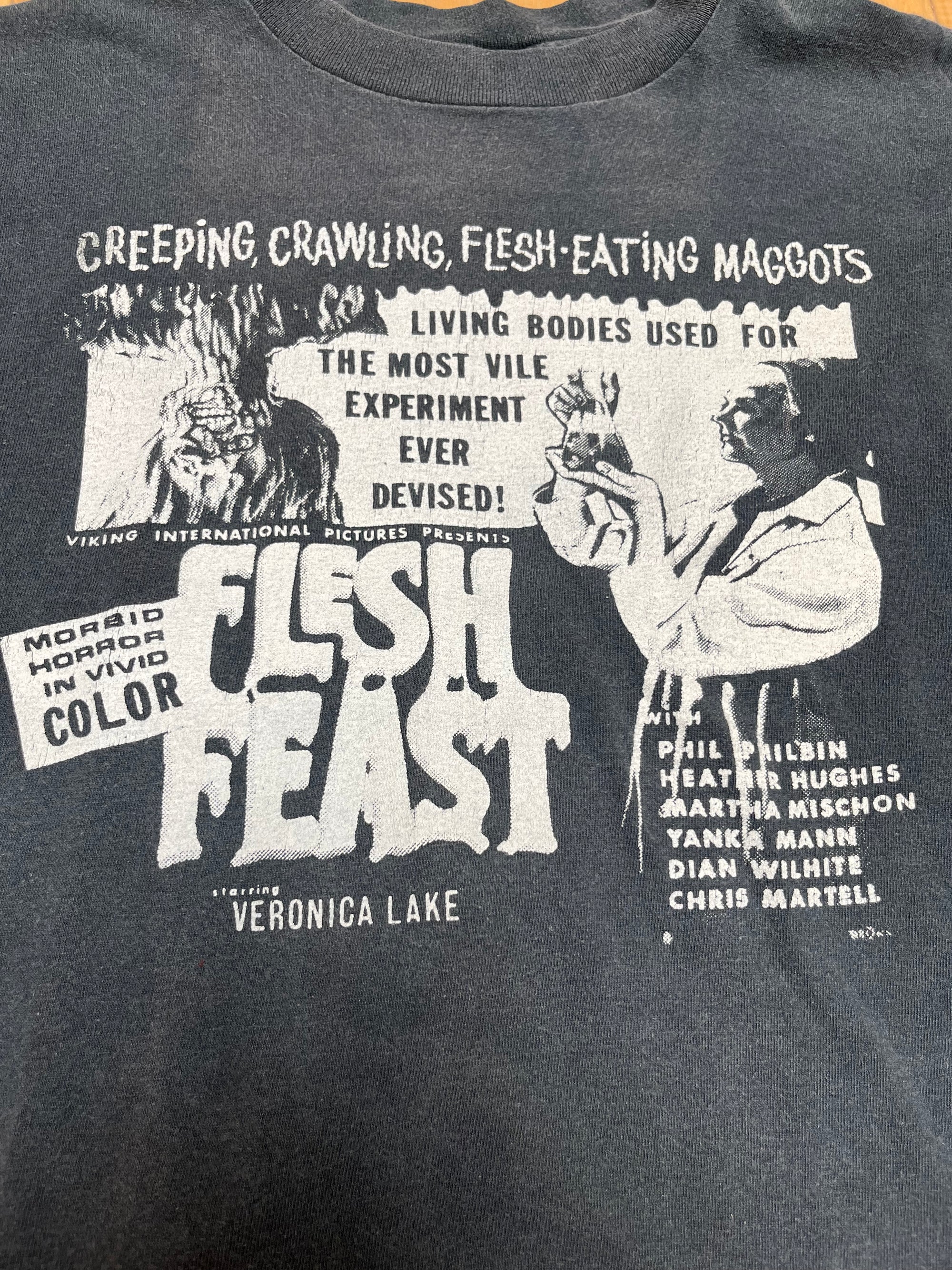 Vintage 1980s Flesh Feast Horror  Movie T-Shirt | Grindhouse Movie Promo Tee