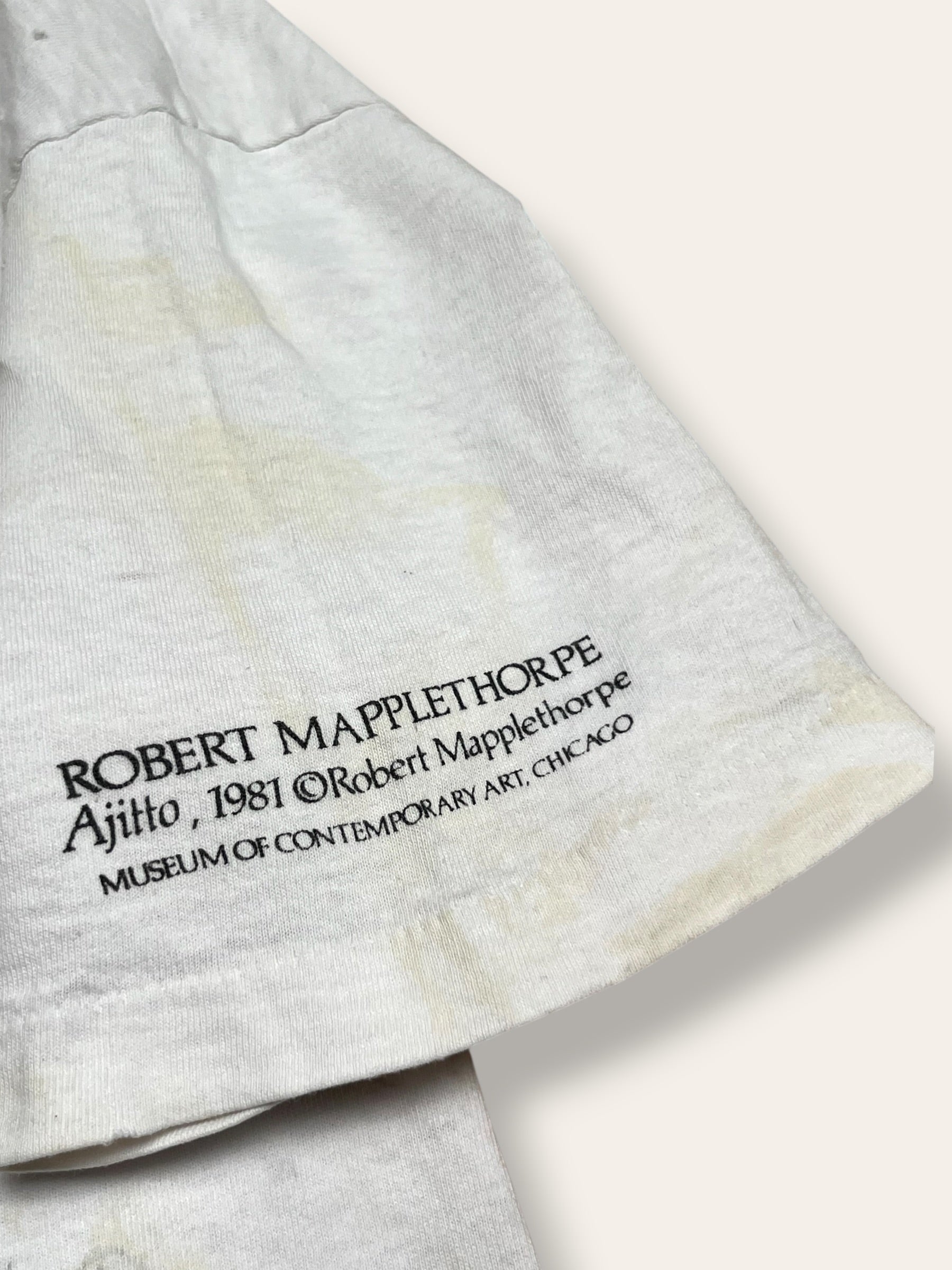 Vintage 1980’s Robert Mapplethorpe “Ajitto” Photograph T-Shirt | Distressed White Graphic Tee | Museum Of Contemporary Art Chicago Tee