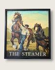 Vintage English MCM Pub Sign "The Steamer" | Mid Century Horse & Cart Tavern Wall Art | Framed British Bar Hand Painted Art