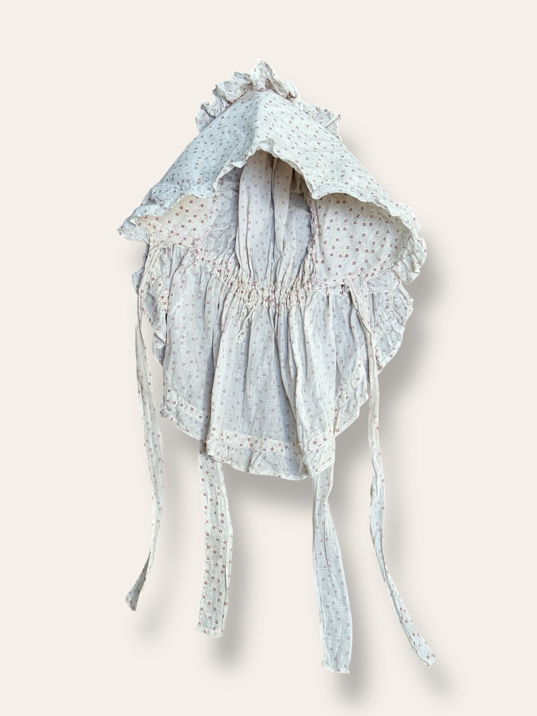 Antique 1800s Calico Cotton Sun Bonnet | Victorian Prairie Hat with Ruffle Detail