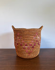 Vintage Jicarilla Apache Coil Handmade Basket With Handles | Native American Pattern Basket