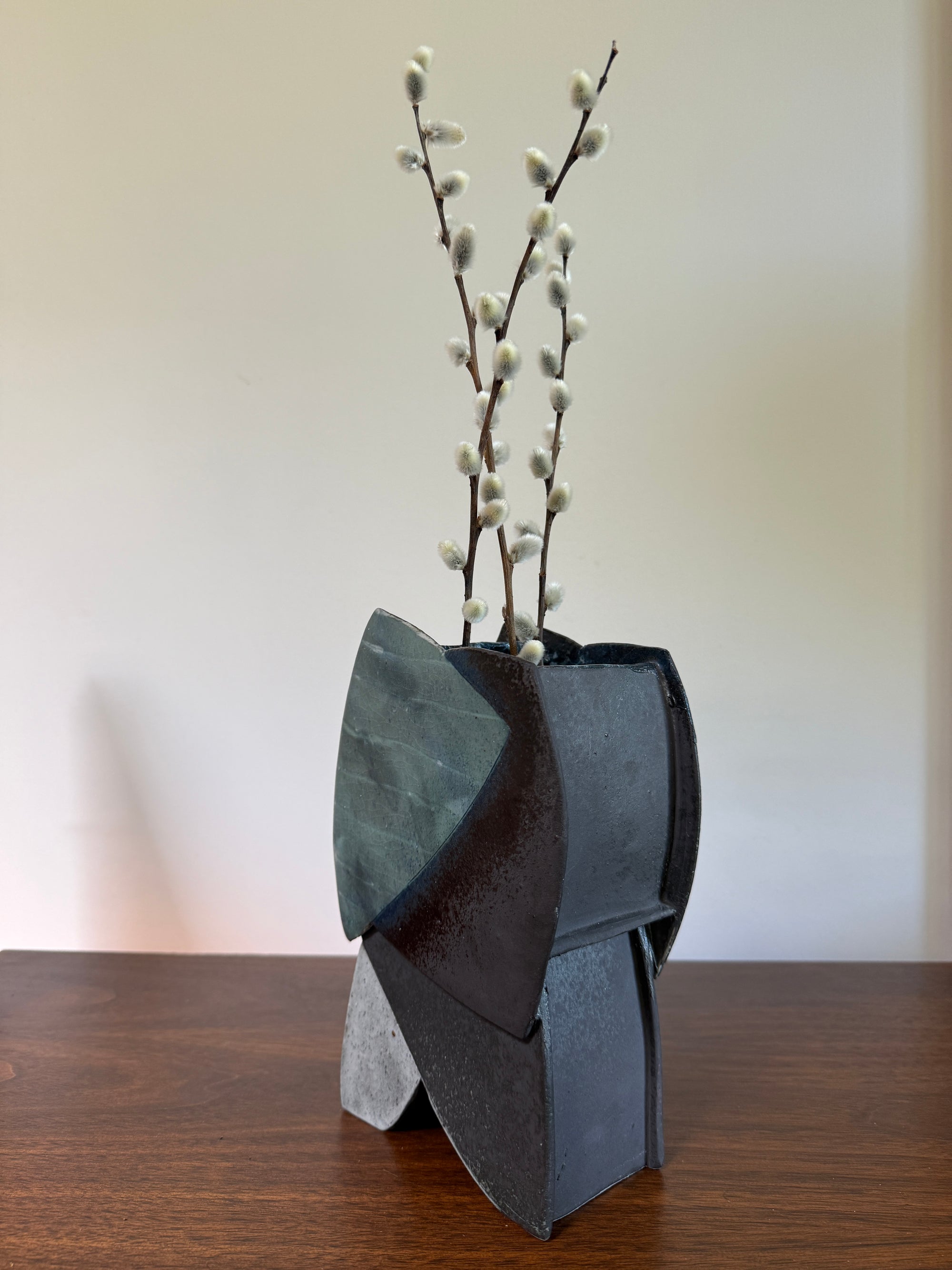 Vintage Studio Pottery Ikebana Vase | Modernist Sculptural Ceramic Vessel | Abstract Ikebana Flower Arrangement Art