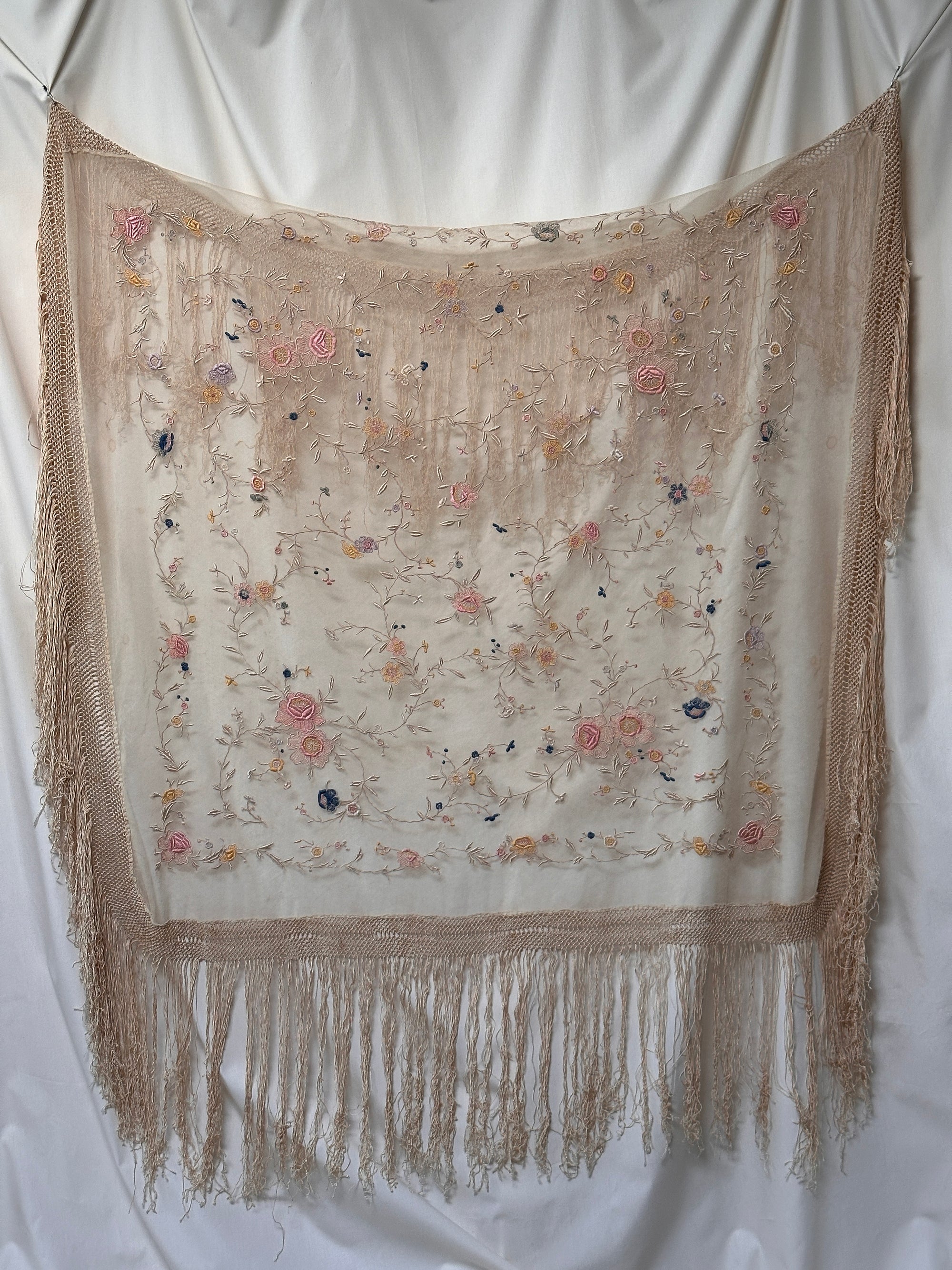 Vintage 1920’s Mesh Silk Embroidered Piano Shawl