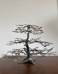 Vintage Brutalist Metal Bonsai Tree Sculpture | Handcrafted Wire Art with Gilt Leaves | Mid Century Modern Decor