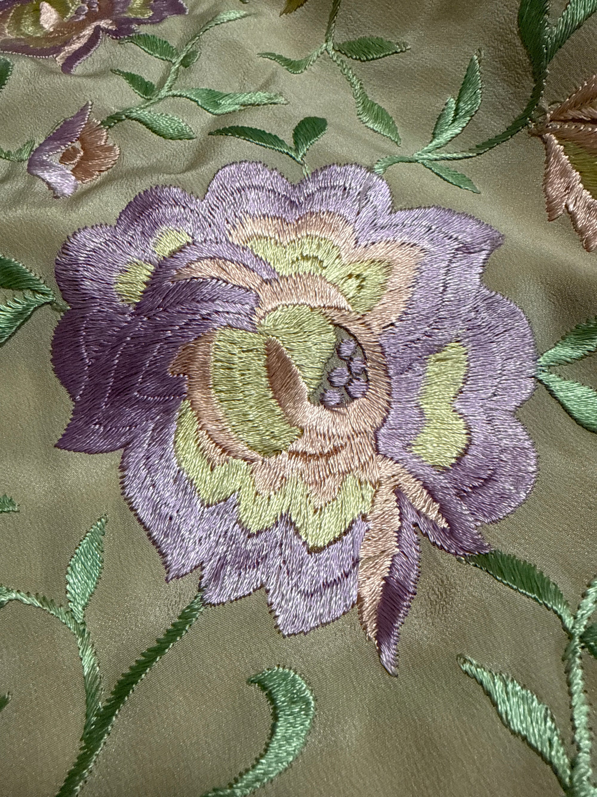 Vintage 1920’s Manton De Manila Silk Embroidered Long Fringe Piano Shawl | Romantic Floral Pastel