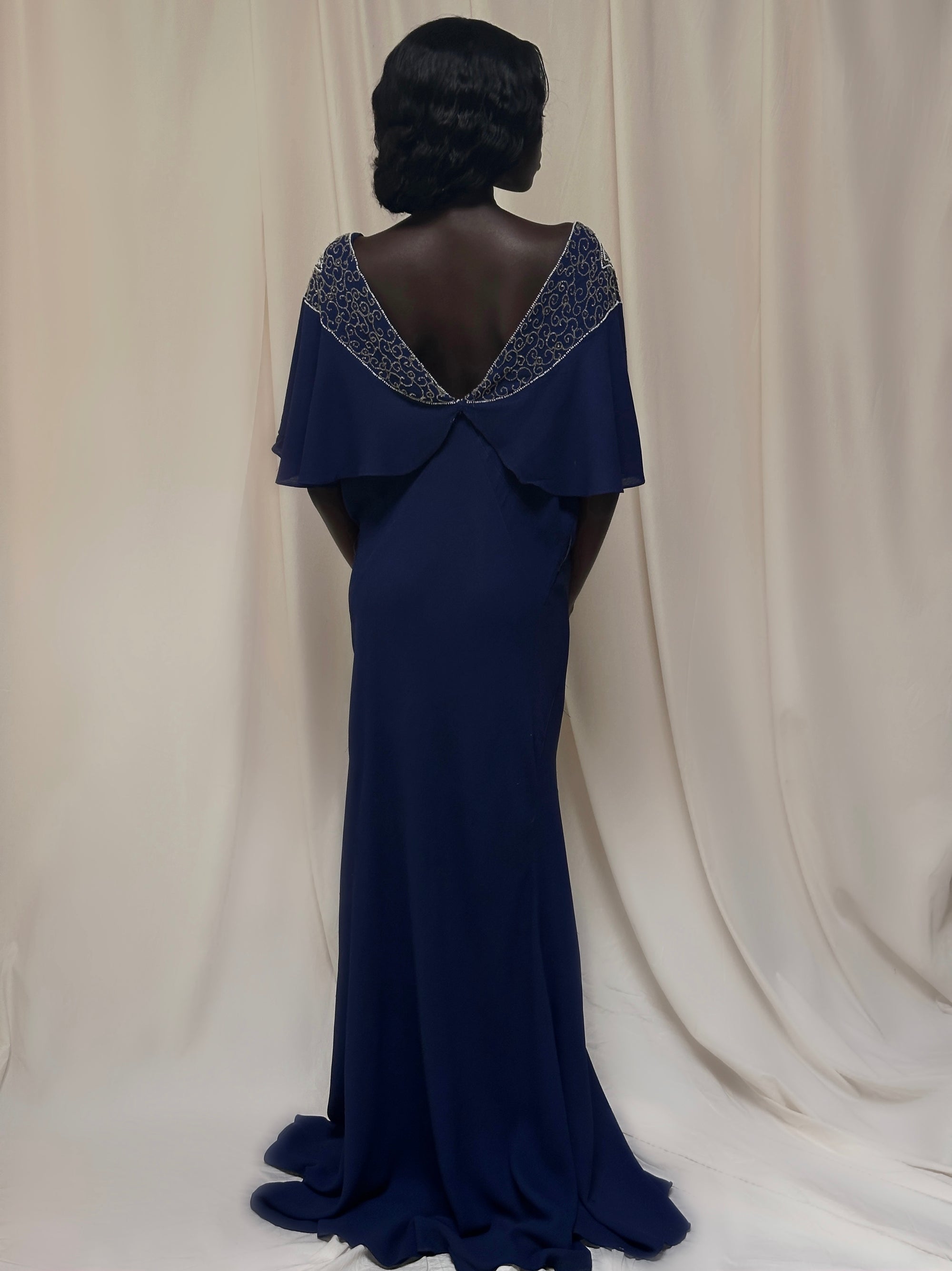 Vintage 1940s Beaded Navy Crepe Gown | Old Hollywood Evening Bias Cut Afterlife Boutique Vintage 1940s Beaded Navy Crepe Gown | Old Hollywood Evening Bias Cut Afterlife Boutique