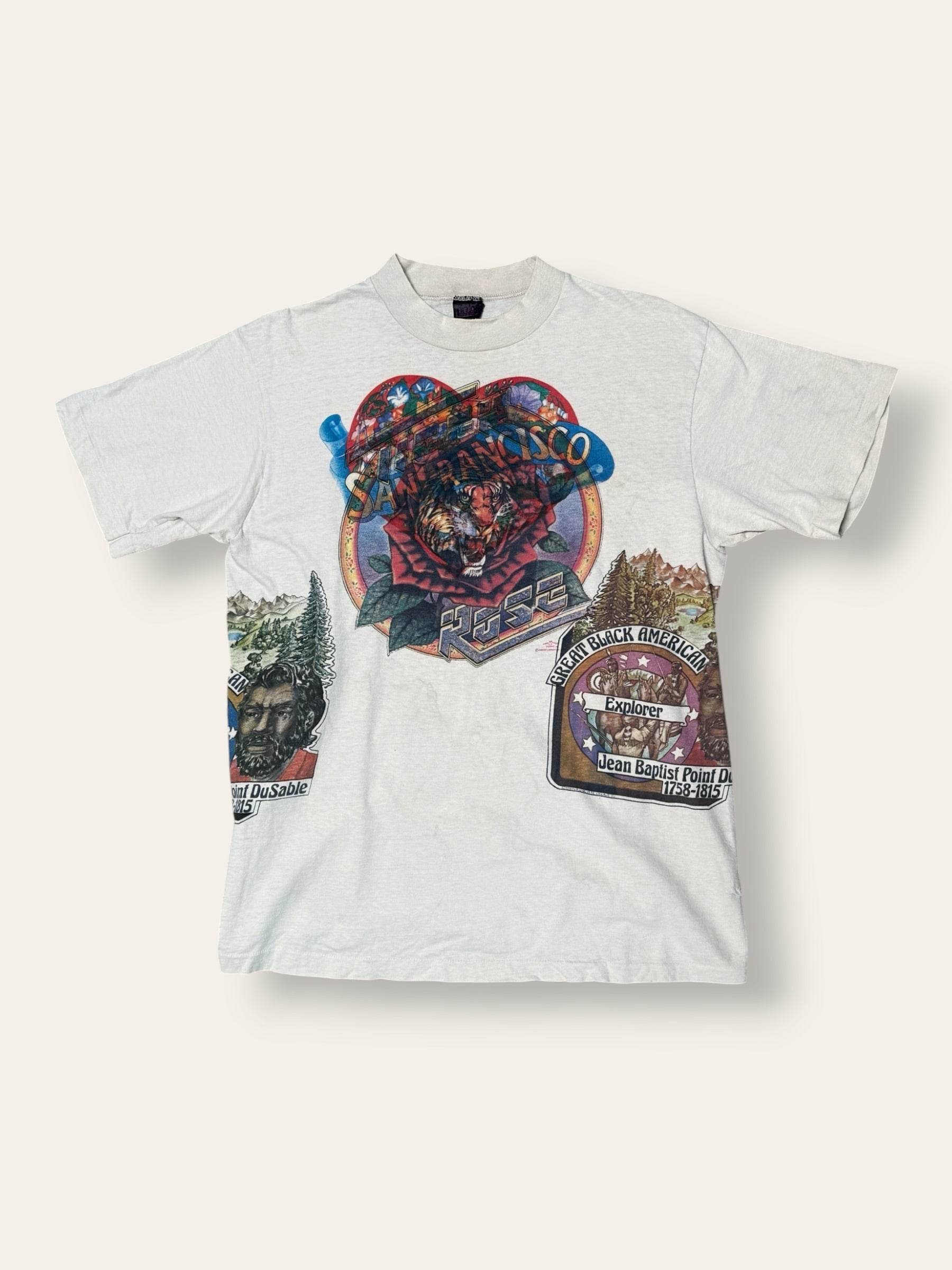 Vintage 1975 Kelley Mouse Studio Test Print T-Shirt | San Francisco, Tiger Rose Graphic Tee | Rare 1970s Psychedelic Art T-Shirt