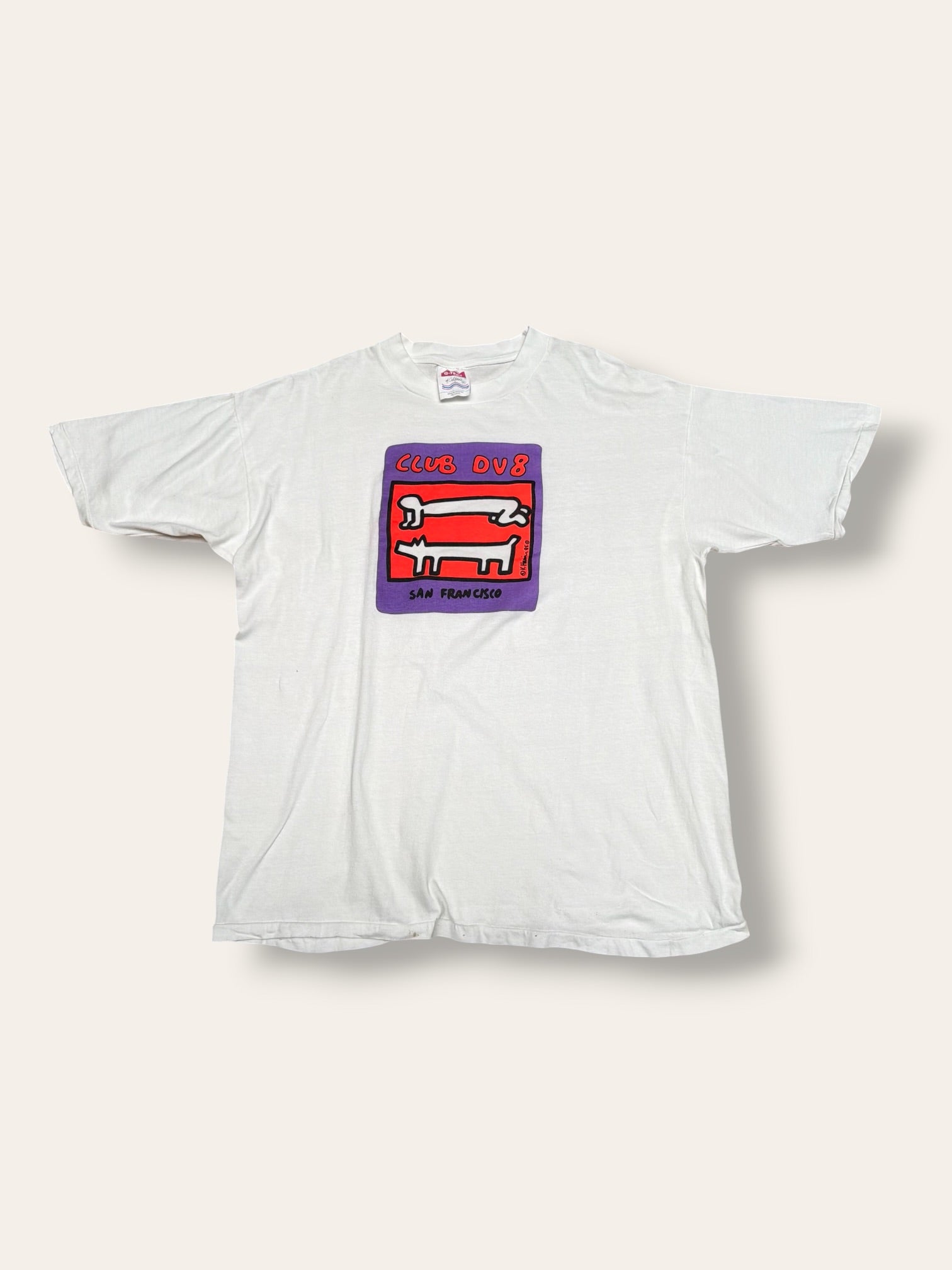 Vintage 1980s Keith Haring Club DV8 San Francisco Dog Graphic T-Shirt