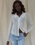 Antique 1900s Edwardian White Blouse | Antique Sheer Cotton Top with Embroidered Collar