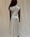 Vintage 1940s Greek Key Pattern Rayon Bias Cut Slip Dress | Antique Ivory Nightgown Negligée