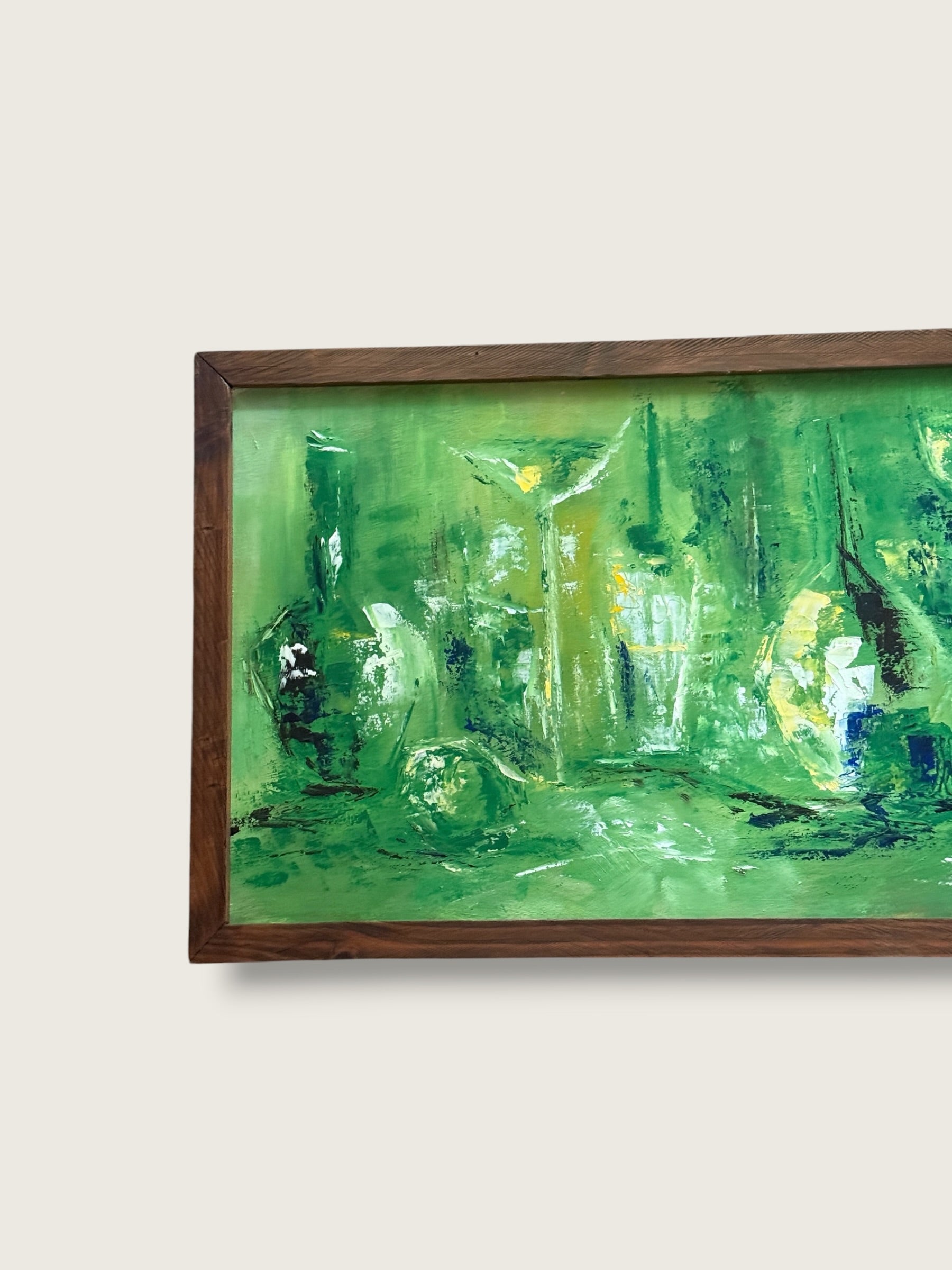 Vintage 1960s Mid-Century Modern Abstract Bar Scene Panoramic Painting | MCM Signed B. Gregor 1965