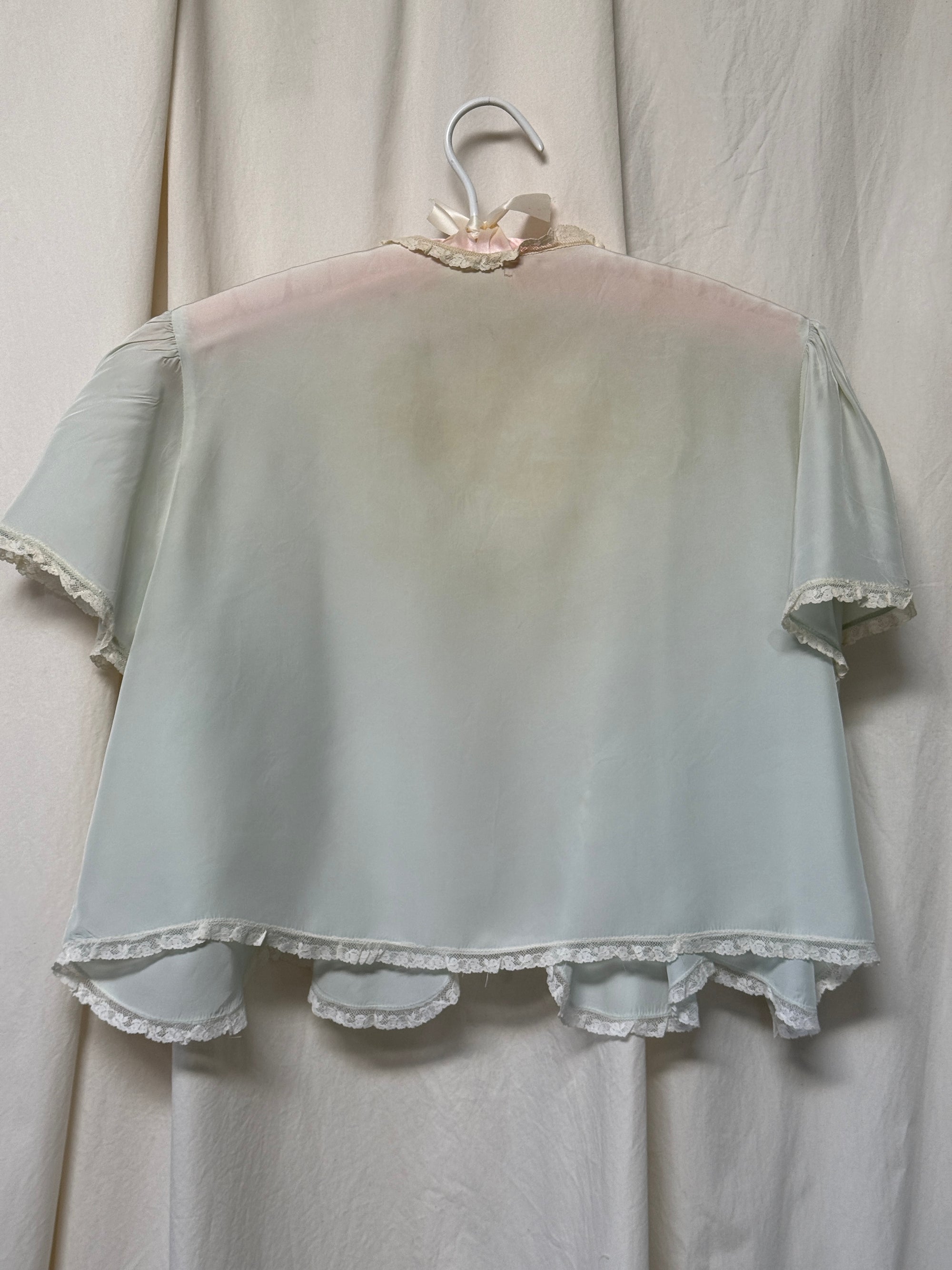 Vintage 1930s Silk-Rayon Butterfly Sleeve Bed Jacket | Silk Lingerie Layering Top