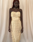 Vintage 1950’s Silk Ecru Strapless Fringe Dress