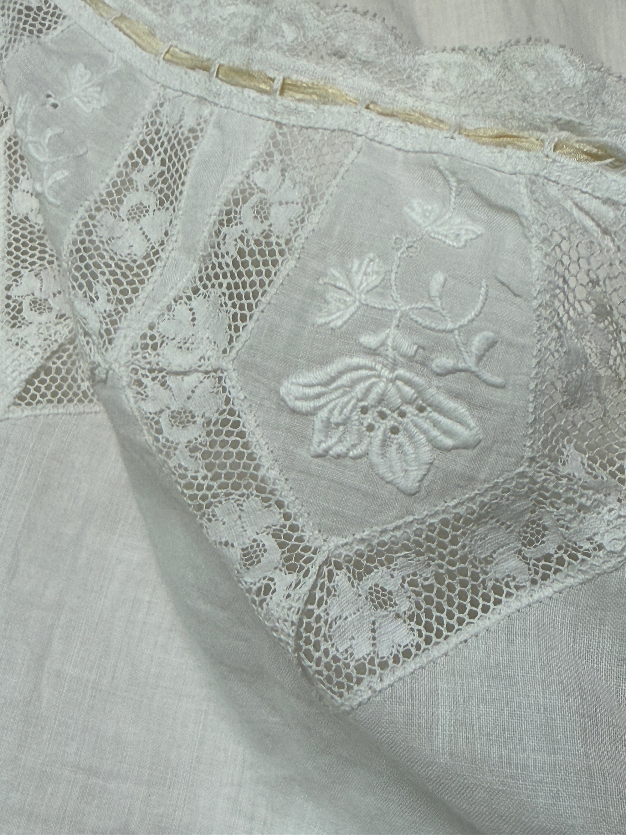 Antique 1900s Edwardian White Lace Inset Blouse | Antique Sheer Cotton Top Embroidered
